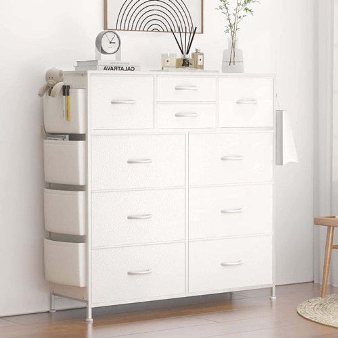 Sienna-Marie 10 - Drawer Dresser, Chest of Drawers for Bedroom with 4 Side Pockets and 2 Hooks
