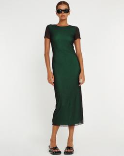 Black and Green Short Sleeve Midi Dress | Roska – motelrocks-com-us