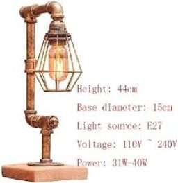 Retro Iron Water Pipe Lamp Table Lamp Steampunk Rustic Table Lamp Water Pipe Desk Lamps Copper A