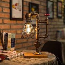 Loft Style Lamp, Water Pipe Table Lamp, American Creative Iron Cage Metal Bedroom Bedside Lamp Edison Dimmable Lighting Fixture Steampunk Industrial 