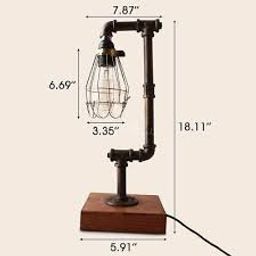 Retro Industrial Desk Light Water Pipe Light Vintage Table Lamp with Wood Accent