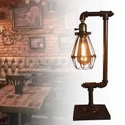 Wooden Desk, Vintage Metal Table Lamp, Retro Industrial Steampunk Night Light for Bedroom Living Room Home Art Display Caf