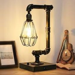Ganiude Steampunk Table Lamp, Industrial Desk Lamp with USB Ports, Rustic Edison Bulb Lamp,Metal,Bronze