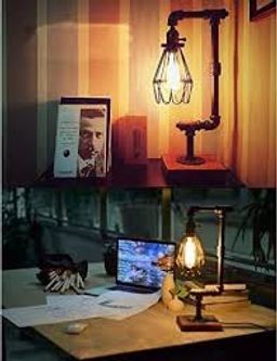 Creative Vintage Table Lamp, Wooden & Water Pipe Desk Accent Light Base for Bedside, Bedroom Living, Dining Room, Cafe Bar/C