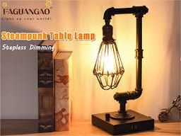 【Upgrade】FAGUANGAO Industrial Table Lamp,Steampunk Knob Control Stepless Dimmable Edison Pipe Desk Lamp with USB A+C Ports