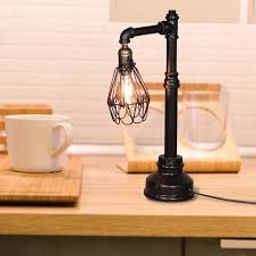 Rustic Stylish Wire Frame Table Light 1 Head Metal Standing Table Lamp with Plumbing Pipe in Black - Clearhalo