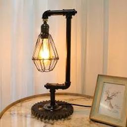 16 . 5 in. Industrial Bronze/Gear Base Desk Table Lamp Steampunk Water Pipe Light with Retro Caged Metal Shade