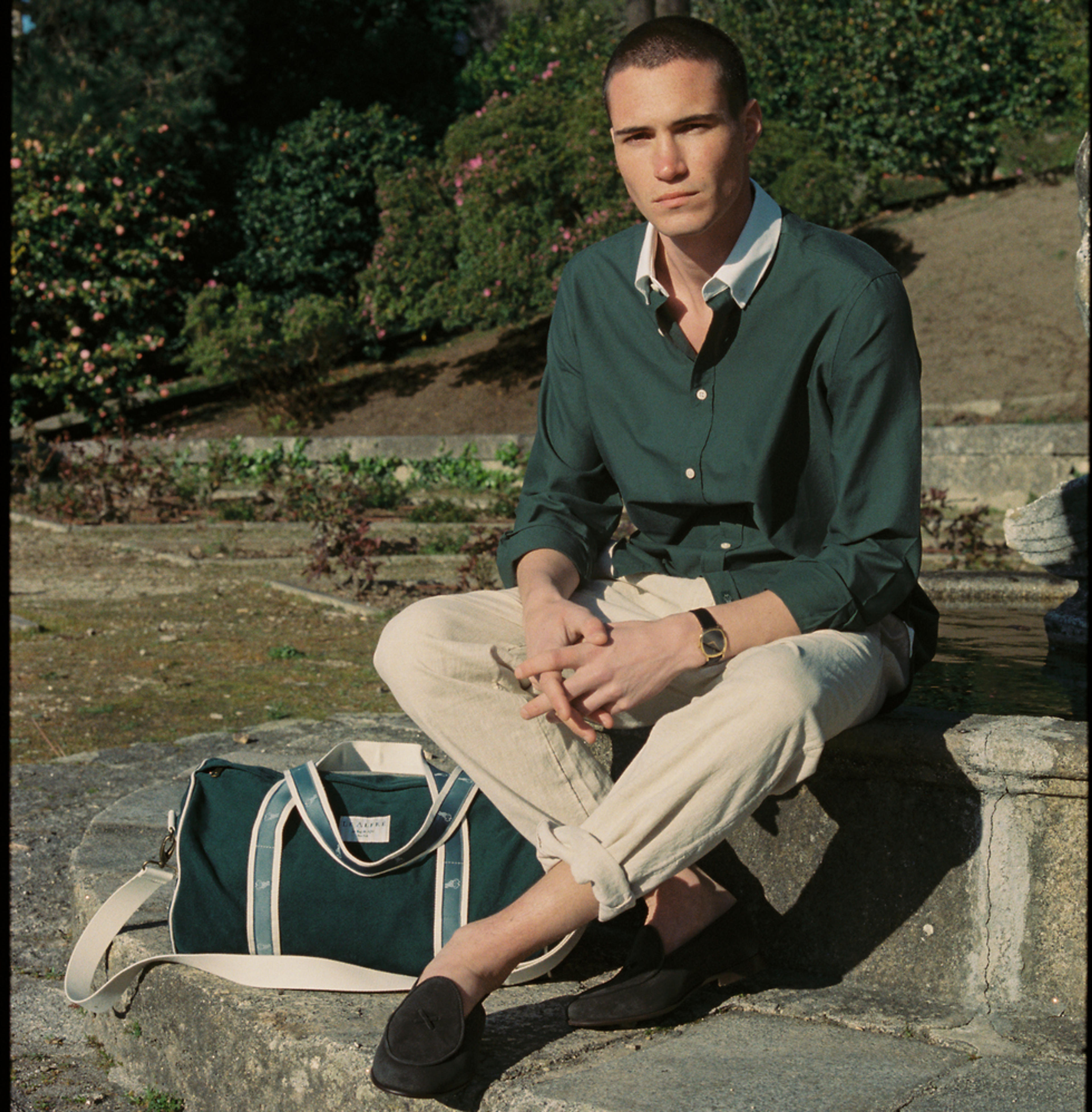 'Le Original' Hunter Green Contrast Collar Oxford Shirt | Le Alfré