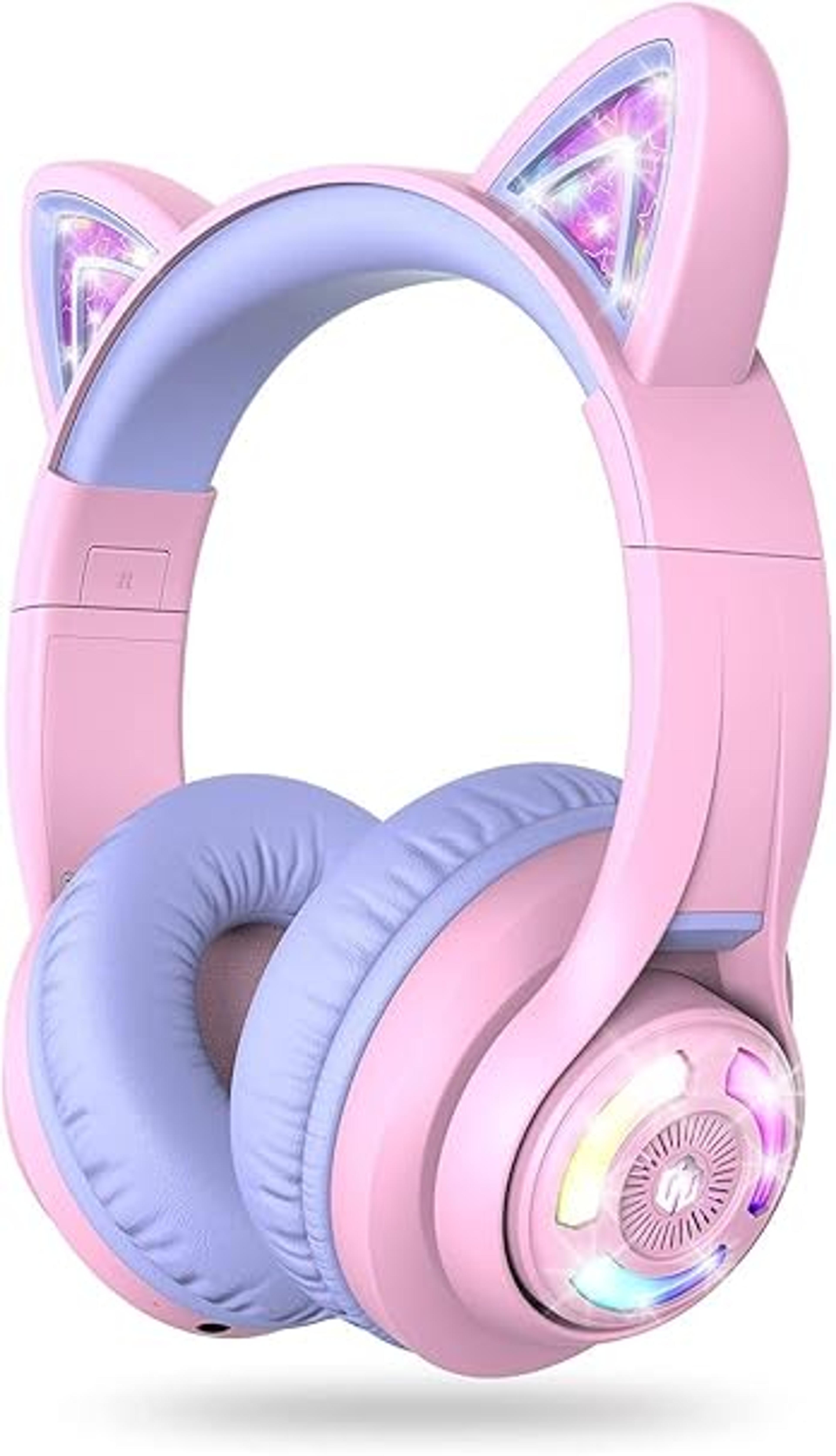 Amazon.com: iClever Cat Ear Kids Bluetooth Headphones, LED Lights Up, 74/85/94dB Volume Limited, 50H Playtime,Bluetooth 5.2, USB C, Kids Headphones Wireless Over Ear for Travel iPad Tablet, Meow Macaron-Purple : Electronics