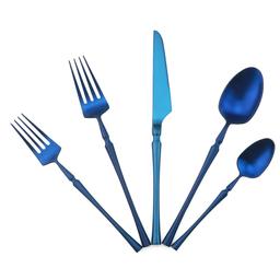 Gugrida Unique & Beautiful Flatware Set - 5 Piece Iridescent Silverware Sets | 18/10 Stainless Steel Reusable Cutlery Set | Blue Utensils Service For 1 with Dessert Fork, Knife, Spoon, Dinner Fork Service for 1 Blue