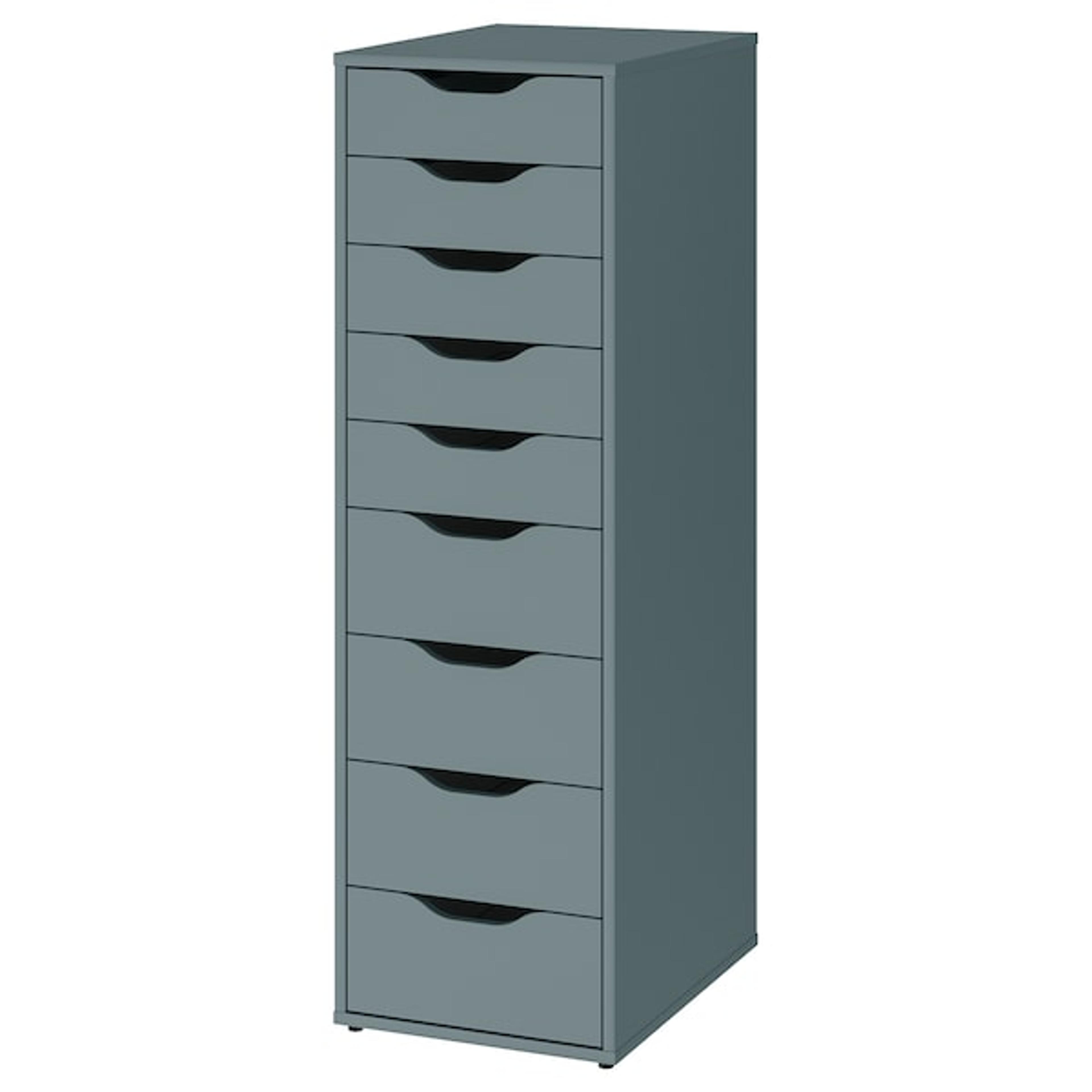 ALEX Drawer unit with 9 drawers, gray-turquoise, 141/8x455/8" - IKEA