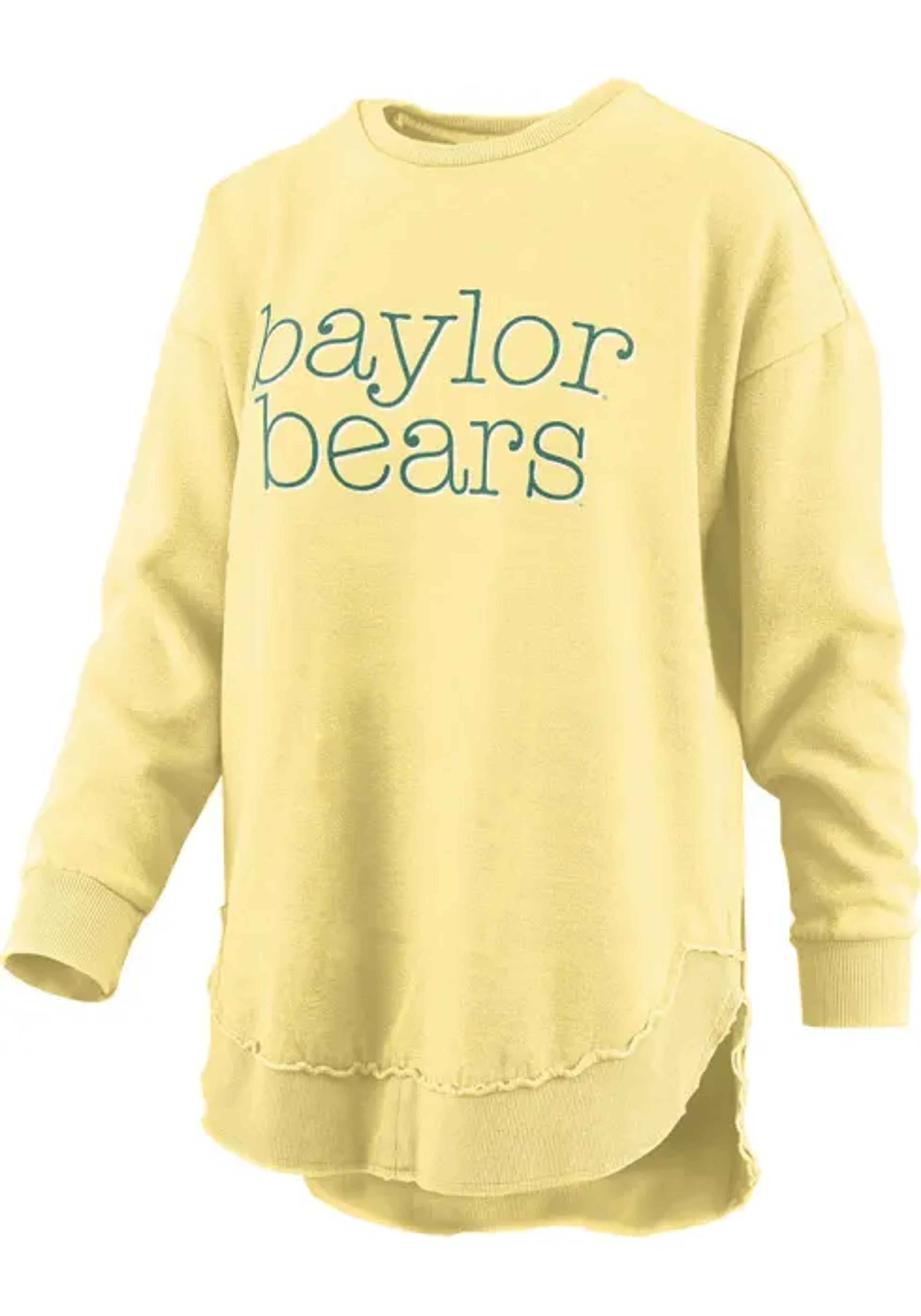 Baylor Bears Womens Yellow Burnout Blue Jean Baby Poncho Long Sleeve Crew Sweatshirt