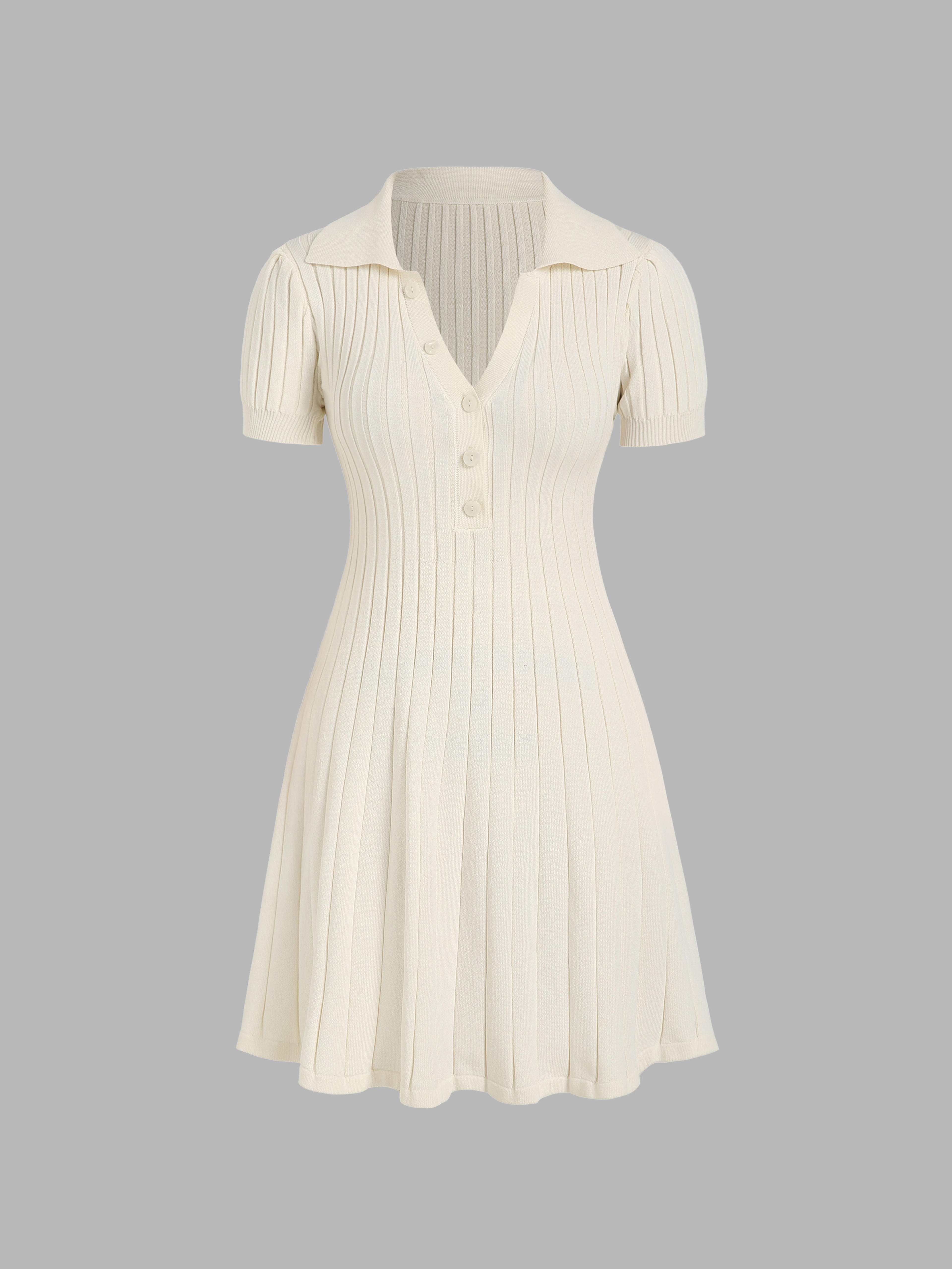 Solid Rib Knit Button Mini Dress - Cider