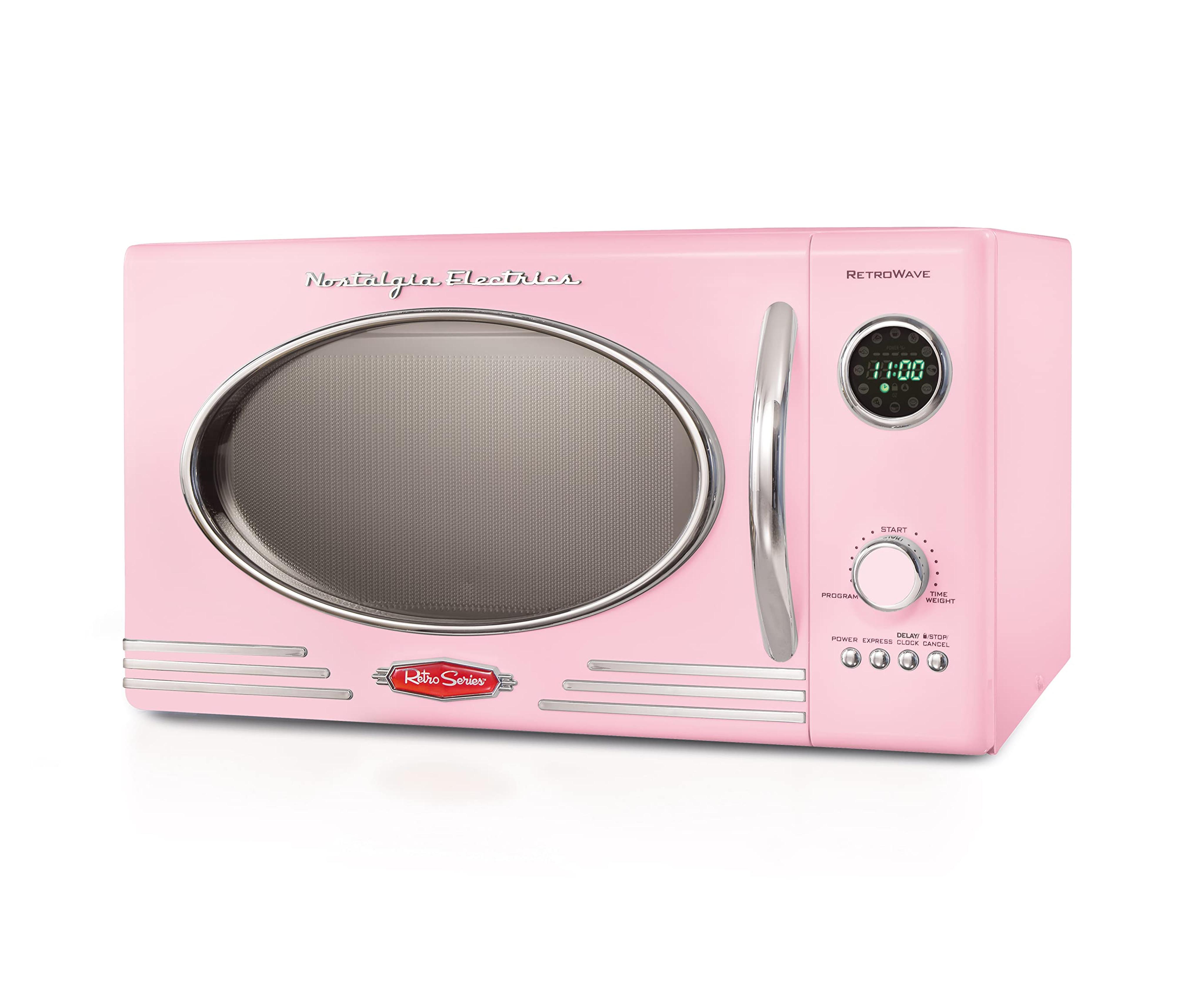 Amazon.com: Nostalgia Retro Countertop Microwave Oven - Large 800-Watt - 0.9 cu ft - 12 Pre-Programmed Cooking Settings - Digital Clock - Kitchen Appliances - Pink : Home & Kitchen