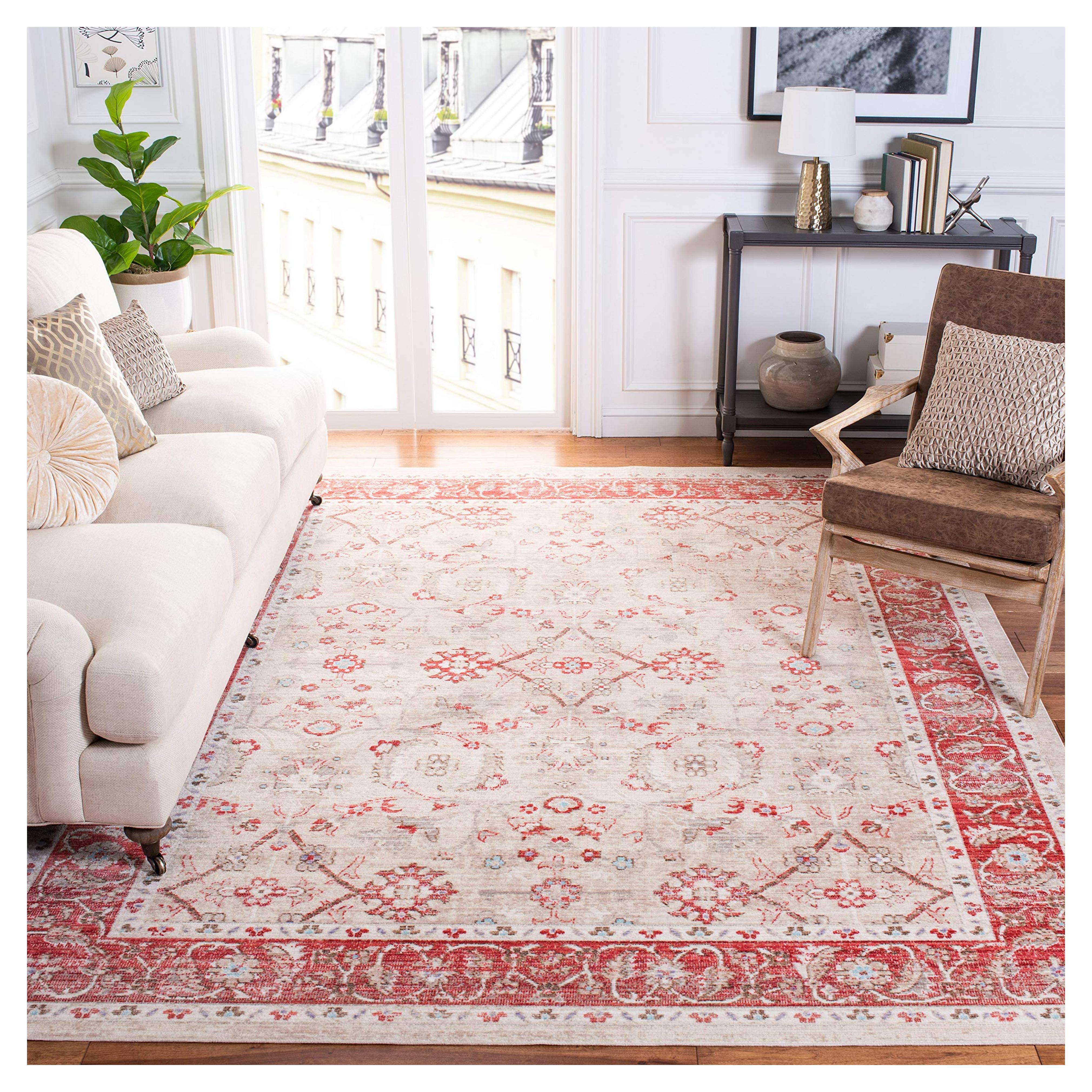 Amazon.com: SAFAVIEH Windsor Collection Area Rug - 8' x 10', Ivory & Red, Shabby Chic Boho Distressed Design, Non-Shedding & Easy Care, Ideal for High Traffic Areas in Living Room, Bedroom (WDS345N) : Home & Kitchen