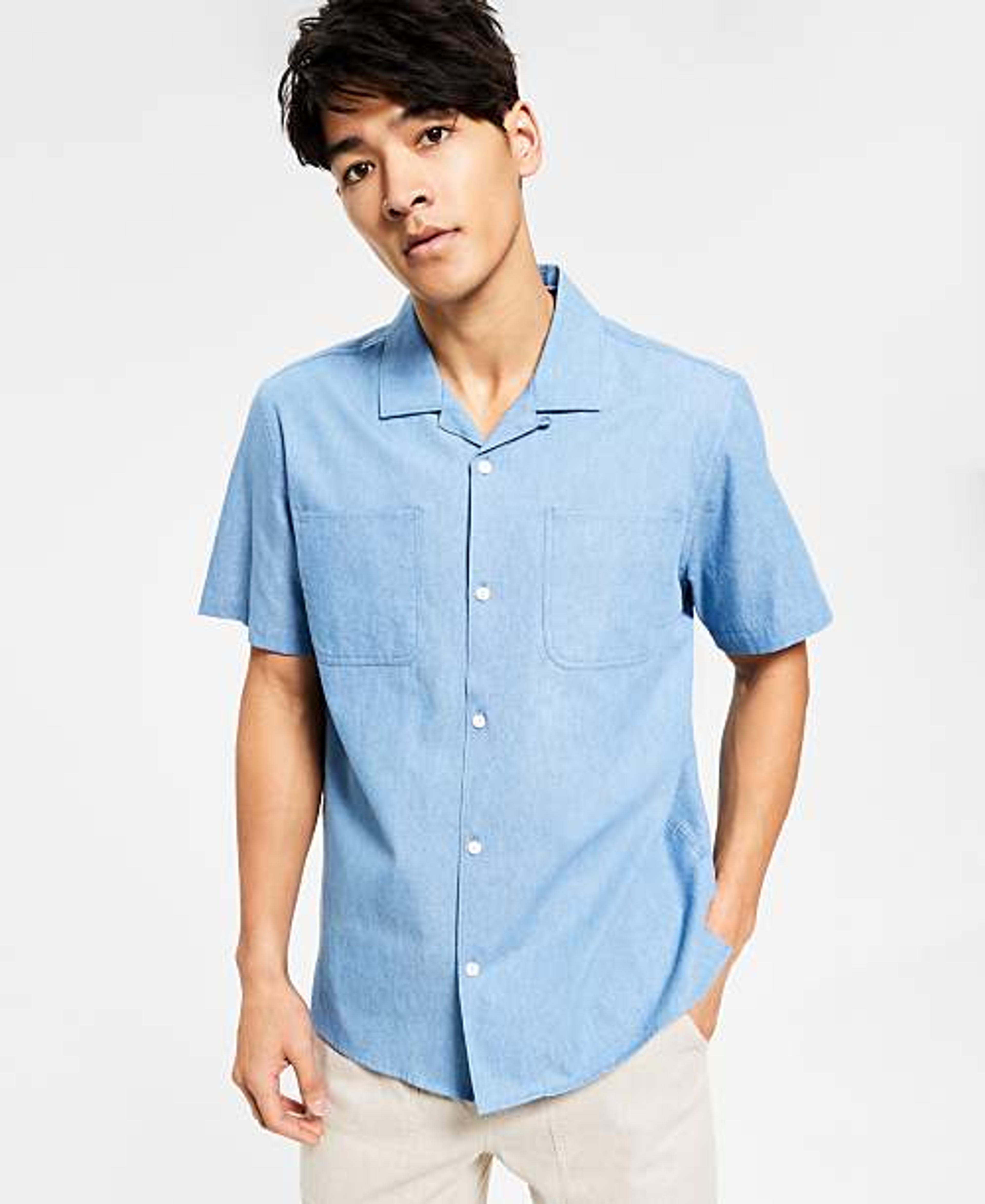 Sun + Stone Men's Benjamin Short-Sleeve Button-Up Denim Camp Shirt, Created for Macy's