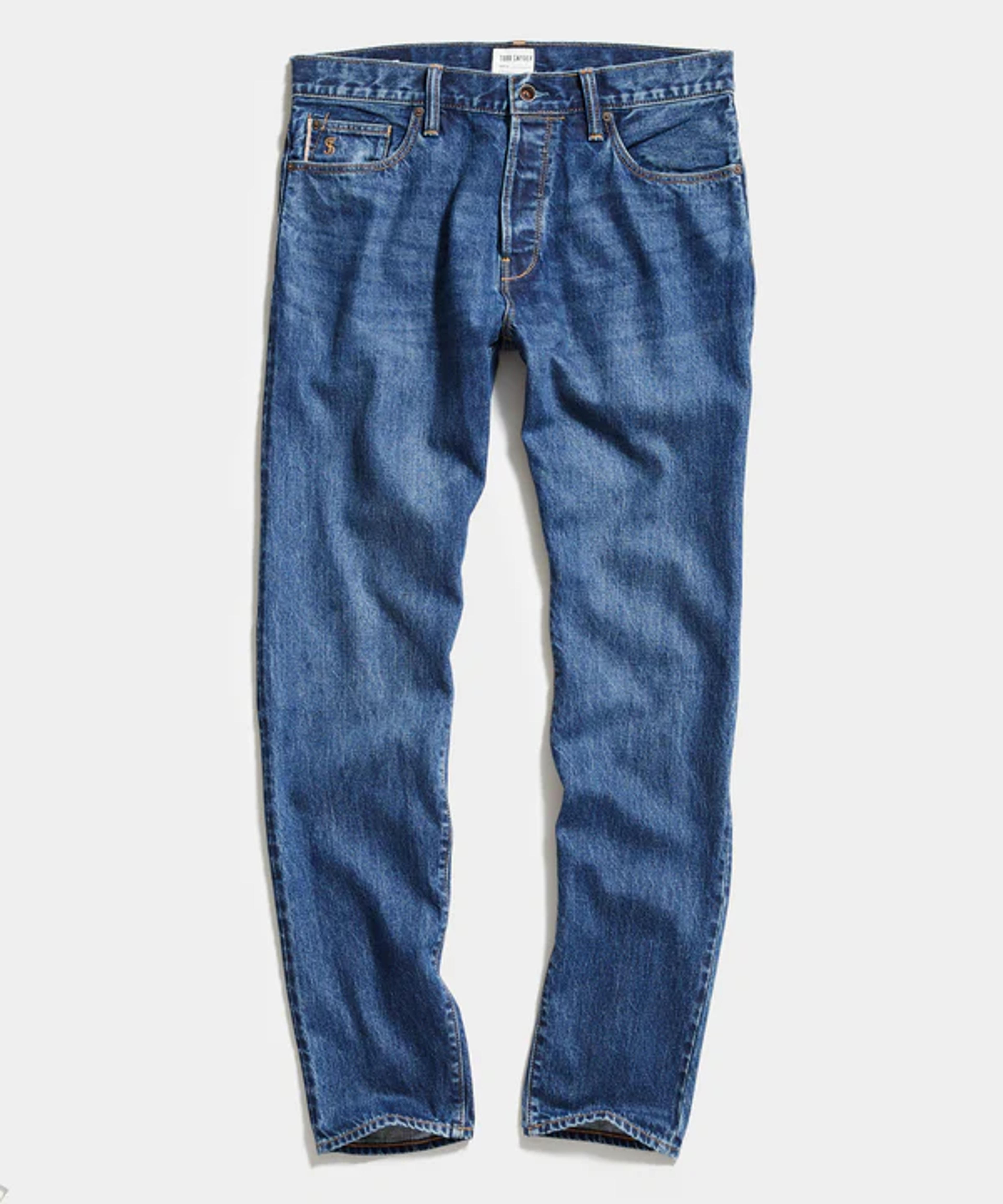 Straight Fit Selvedge Jean in Mid-Blue Wash - Todd Snyder