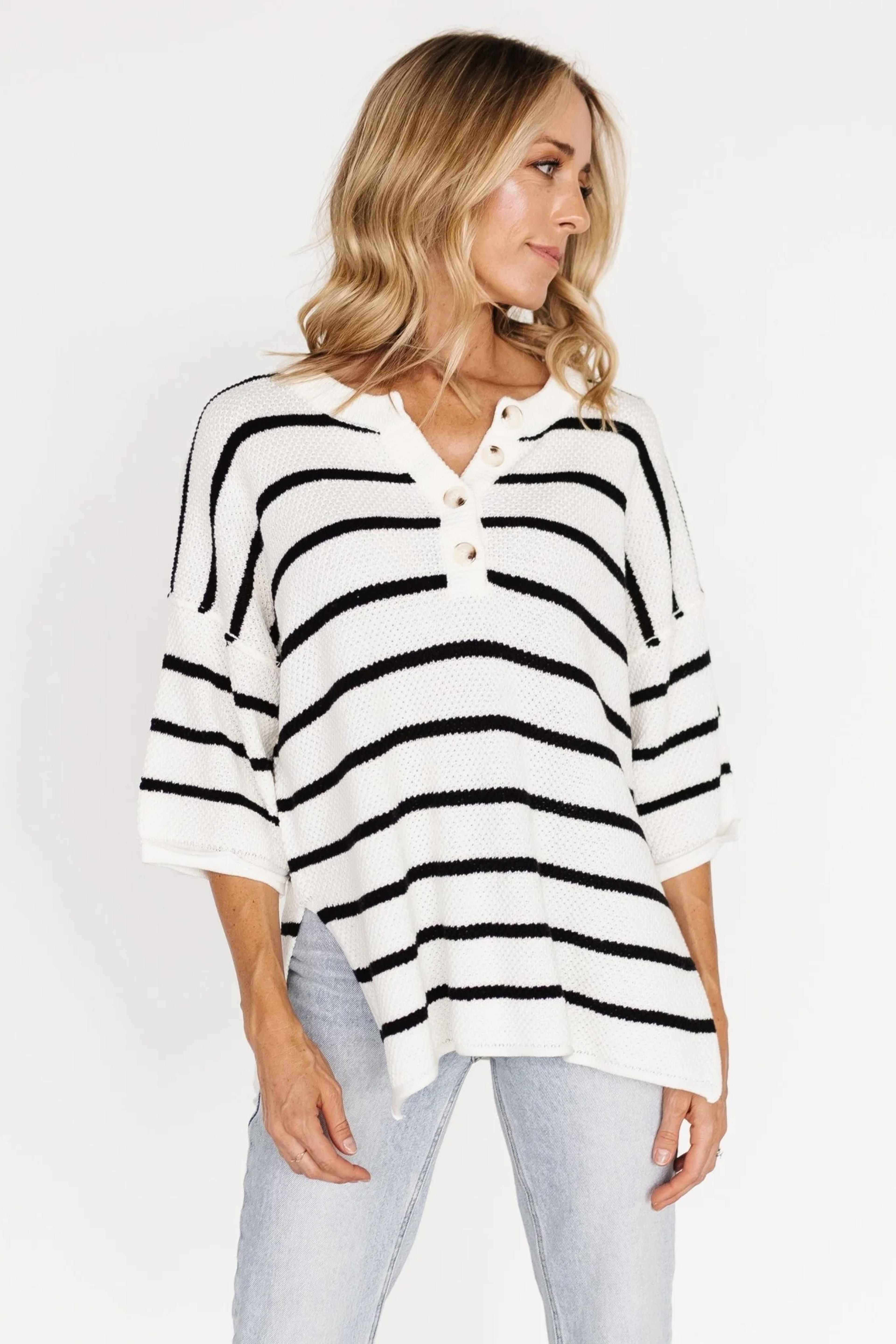 Maddock Stripe Knit Top | Off White + Black | Baltic Born