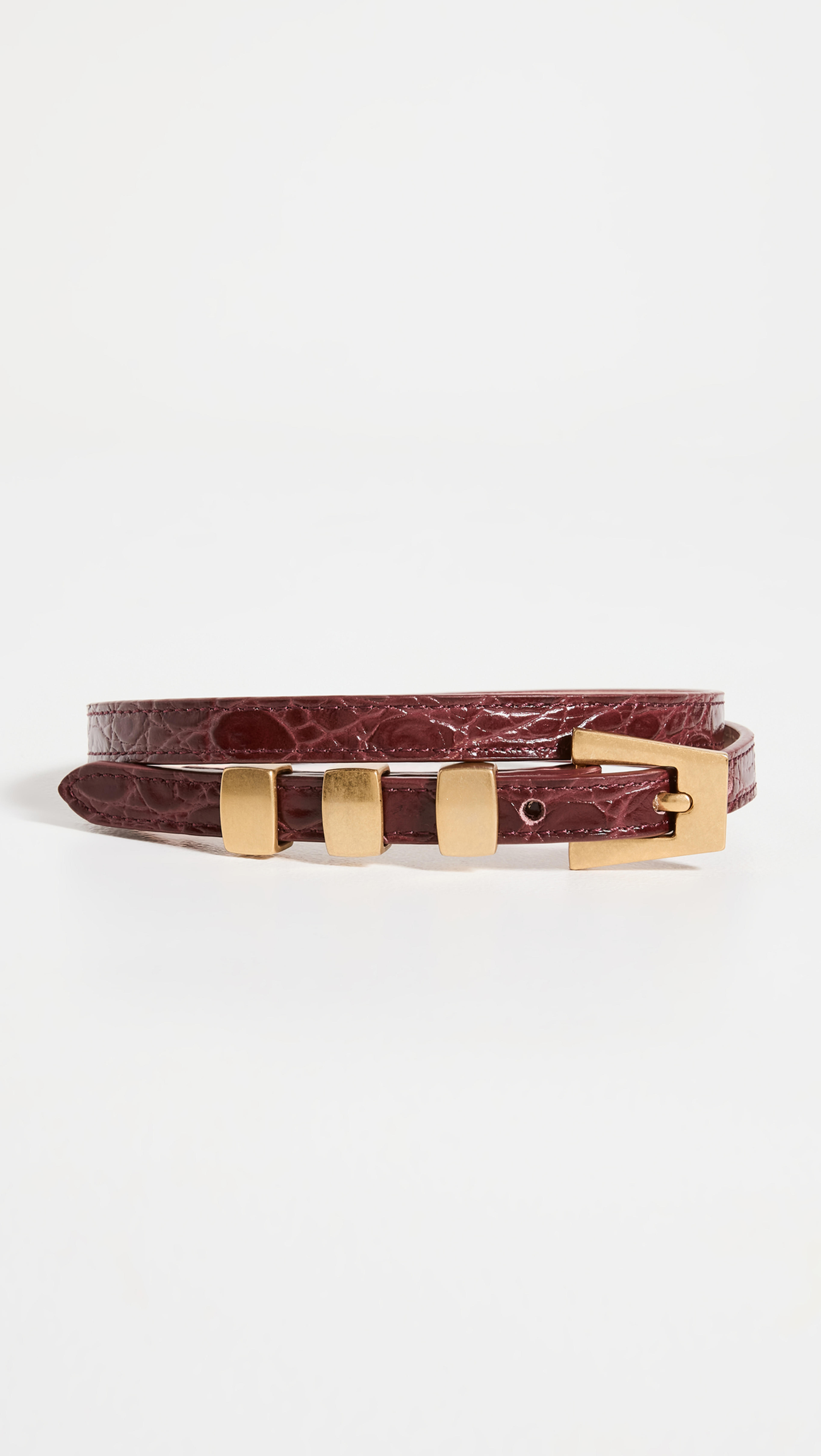 Vic Wine Circular Croco Embossed Leather Belt