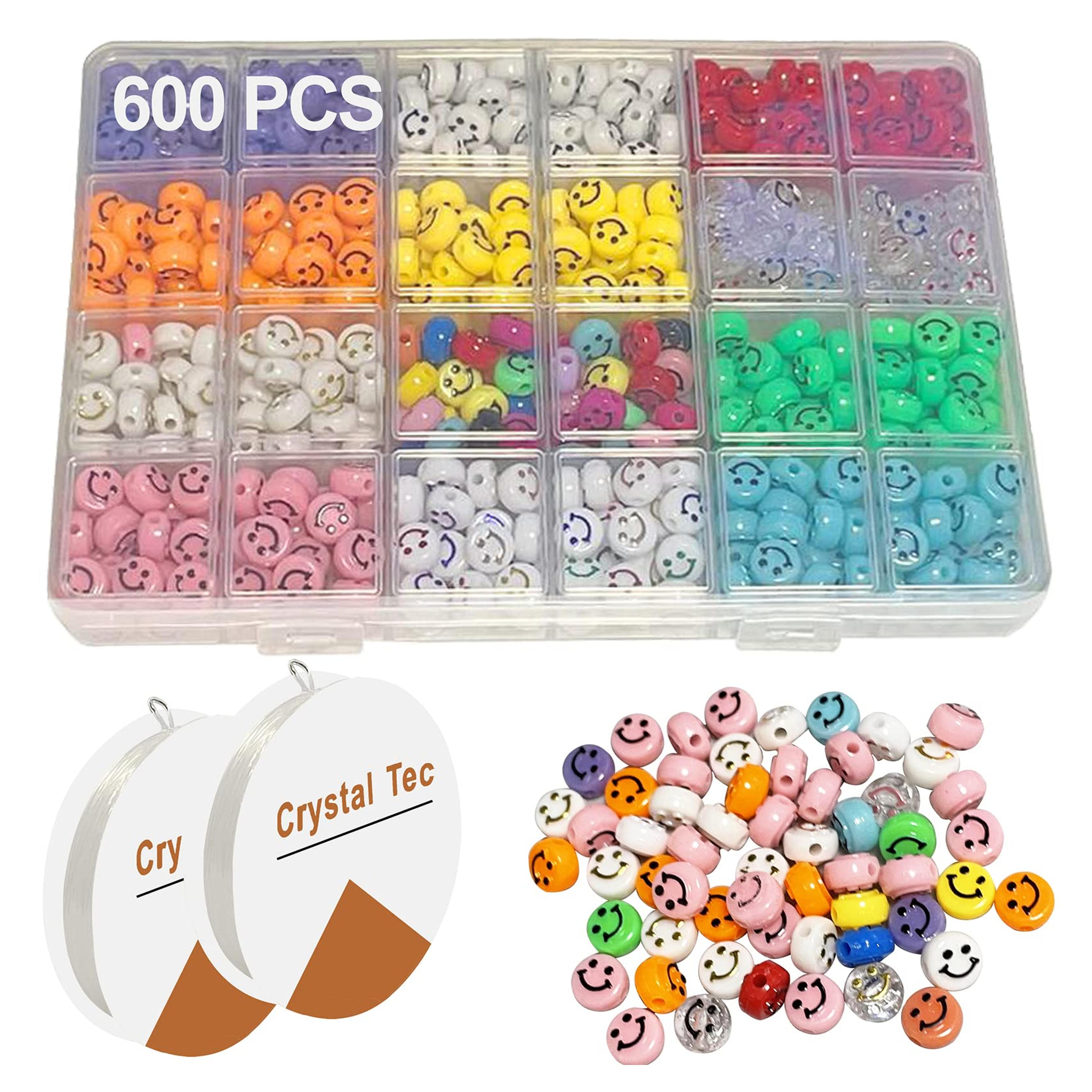 600Pcs Smiley Face Beads Kit with String, Round Happy Face Beads Jewelry Making Kit for Girls, 12 Colors Cute Heishi Beads for Bracelets Making, Beading Supplies Art Craft for Kids DIY Handmade Gift