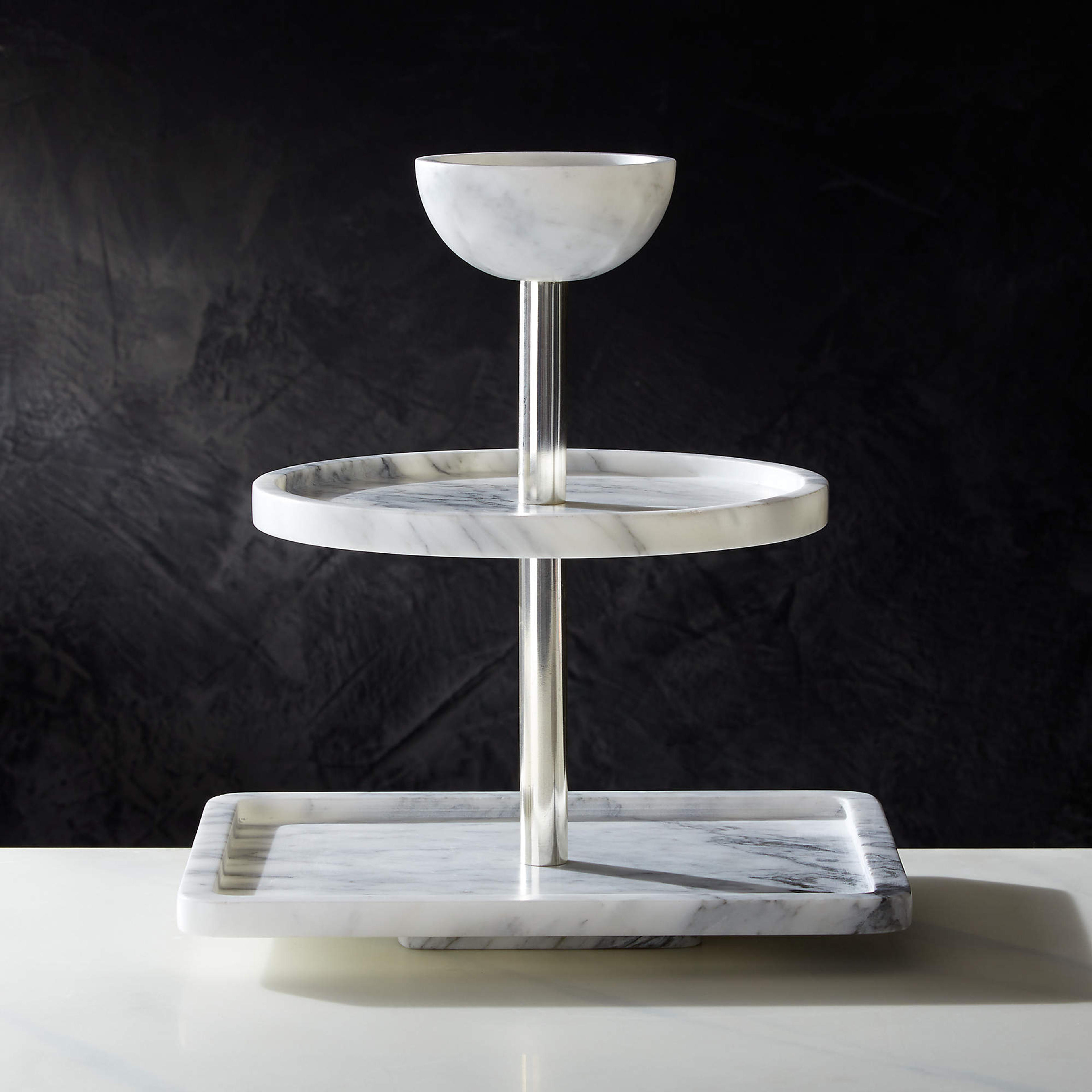 White Modern Marble Tiered Serving Stand + Reviews | CB2