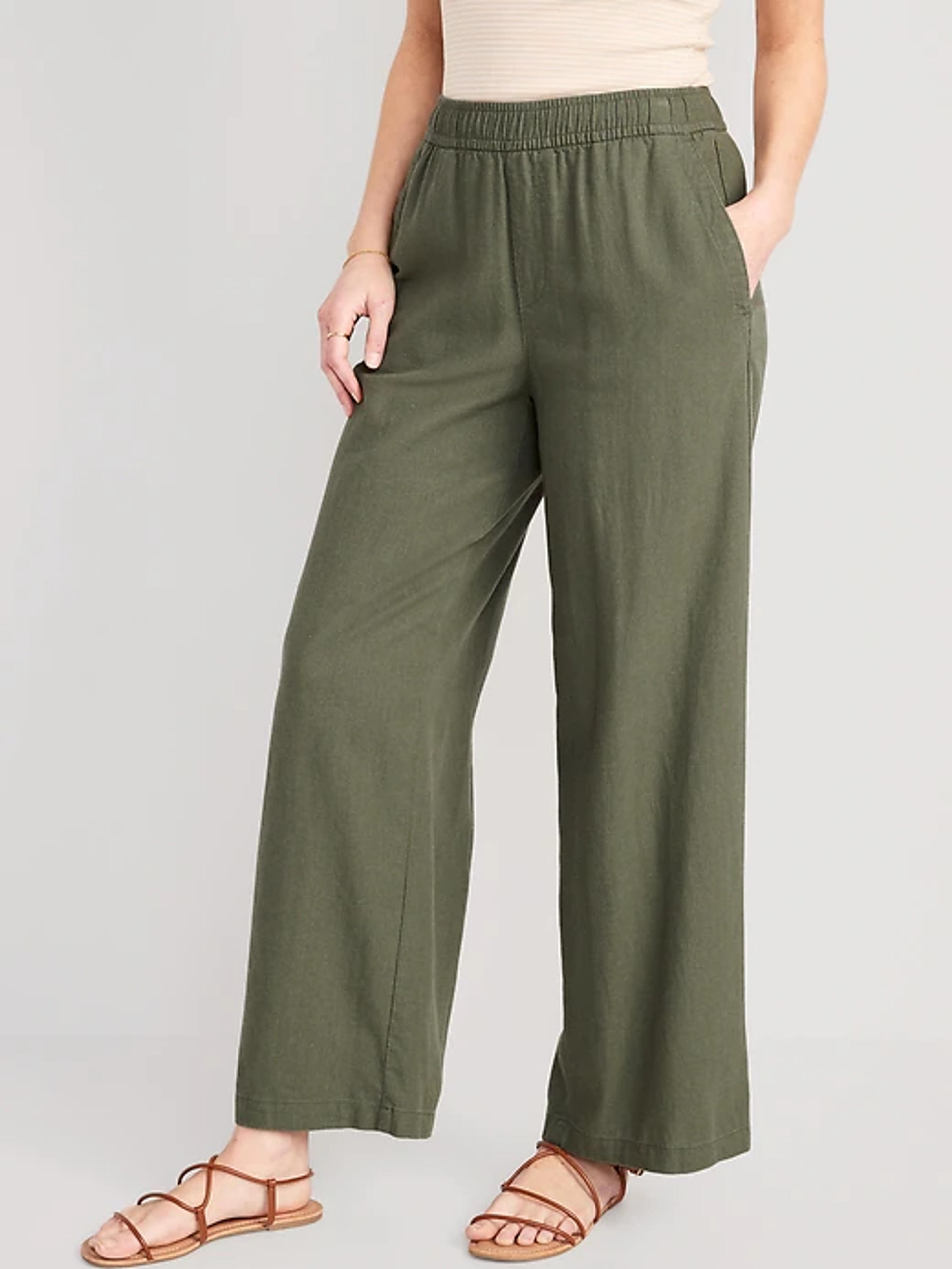 High-Waisted Linen-Blend Wide-Leg Pants for Women | Old Navy