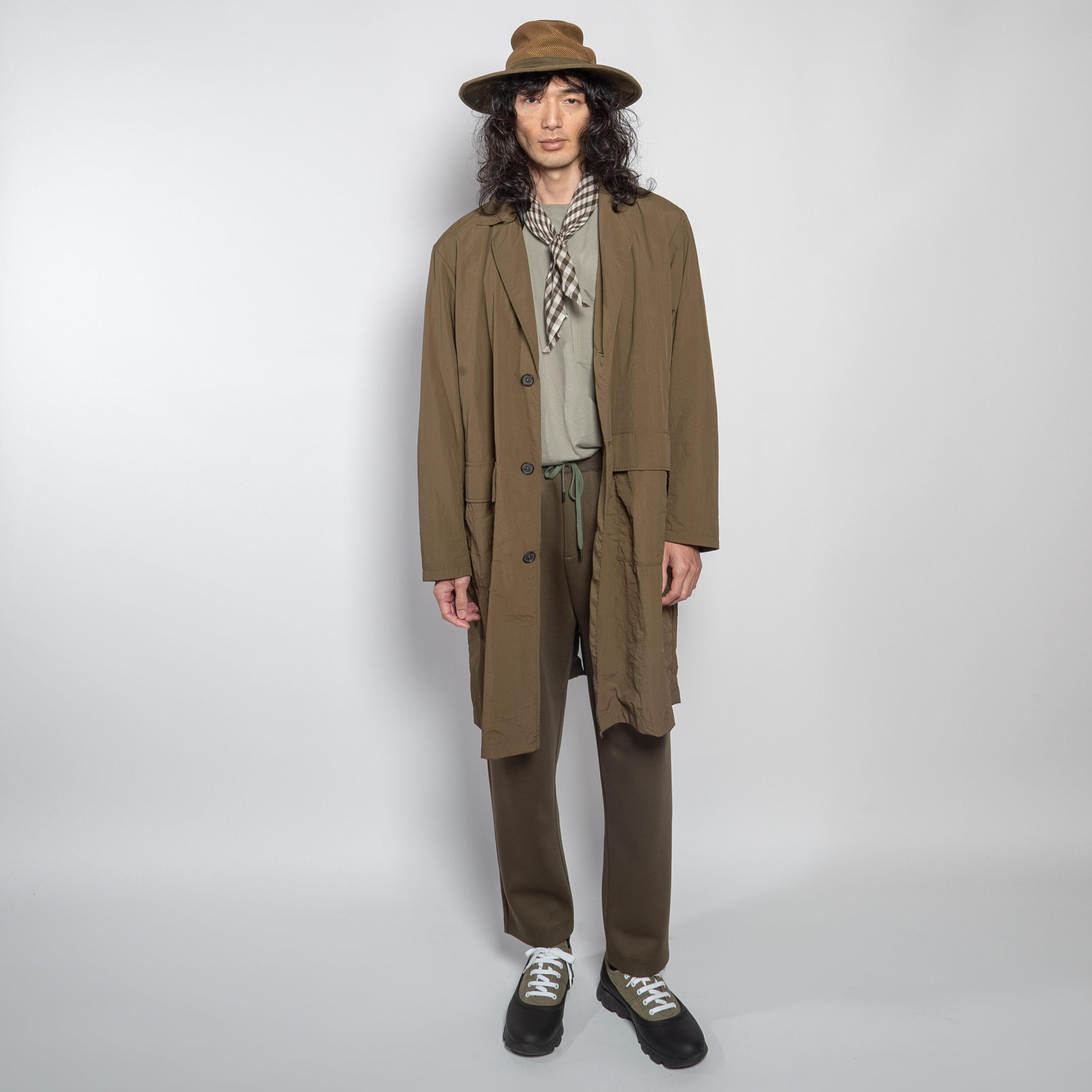 Nylon Shop Coat in Olive Green