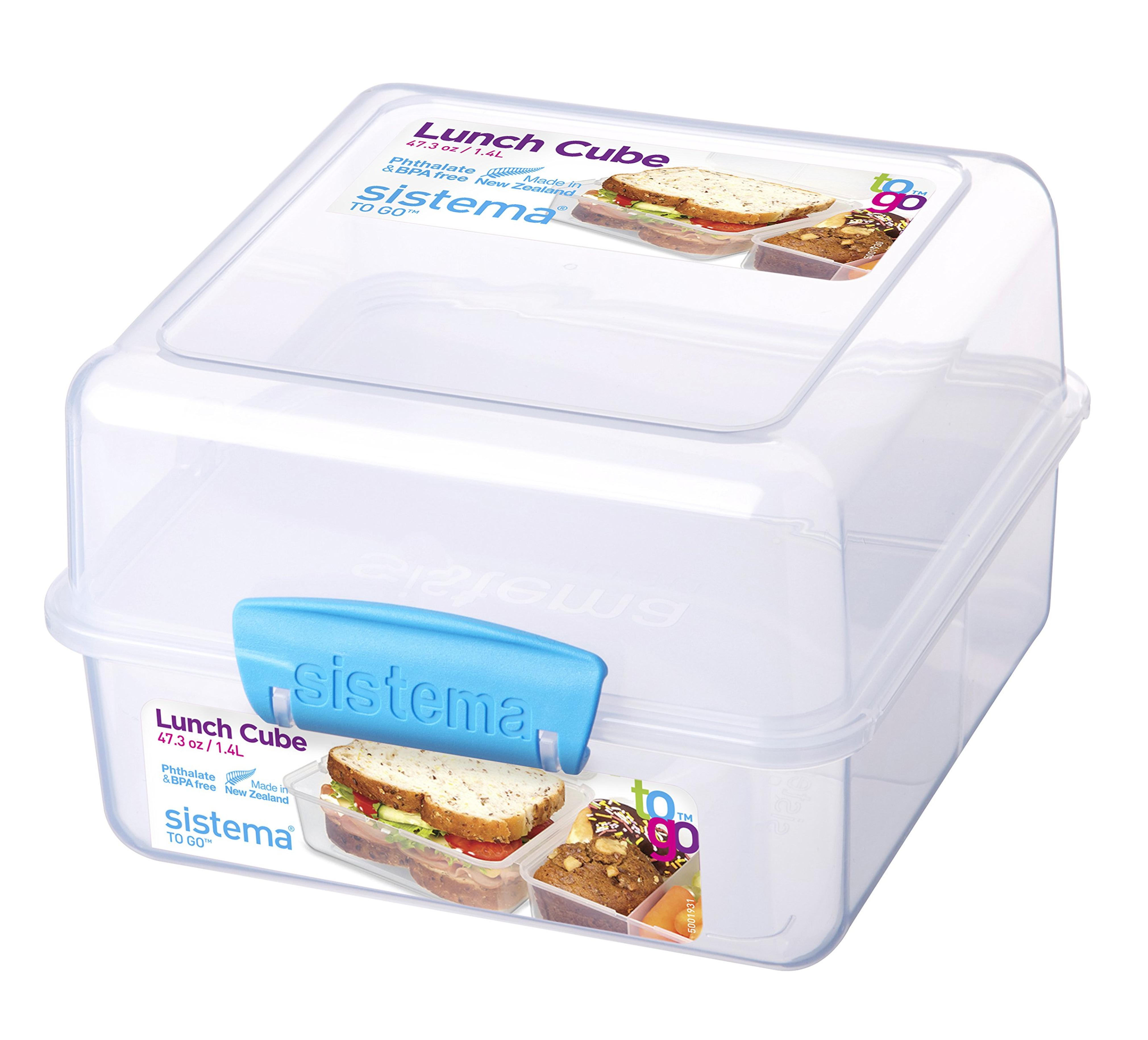 Sistema To Go Collection Lunch Cube Compact Food Storage Container, 5.9 Cup, Color Varies | Great for Meal Prep | BPA Free, Reusable Lunch Cube (47.2oz)