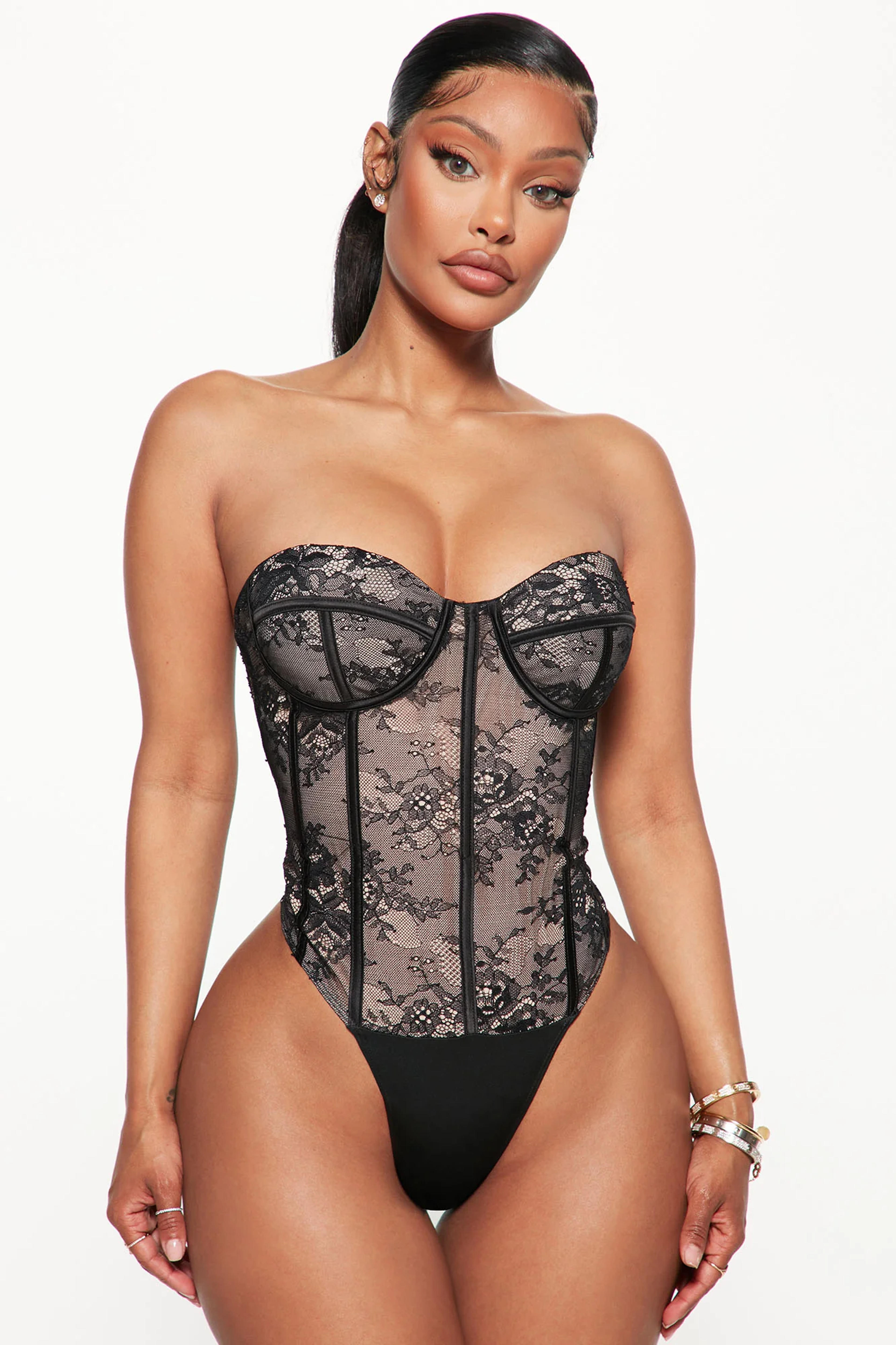 Woke Up In Paris Lace Bodysuit - Black - L