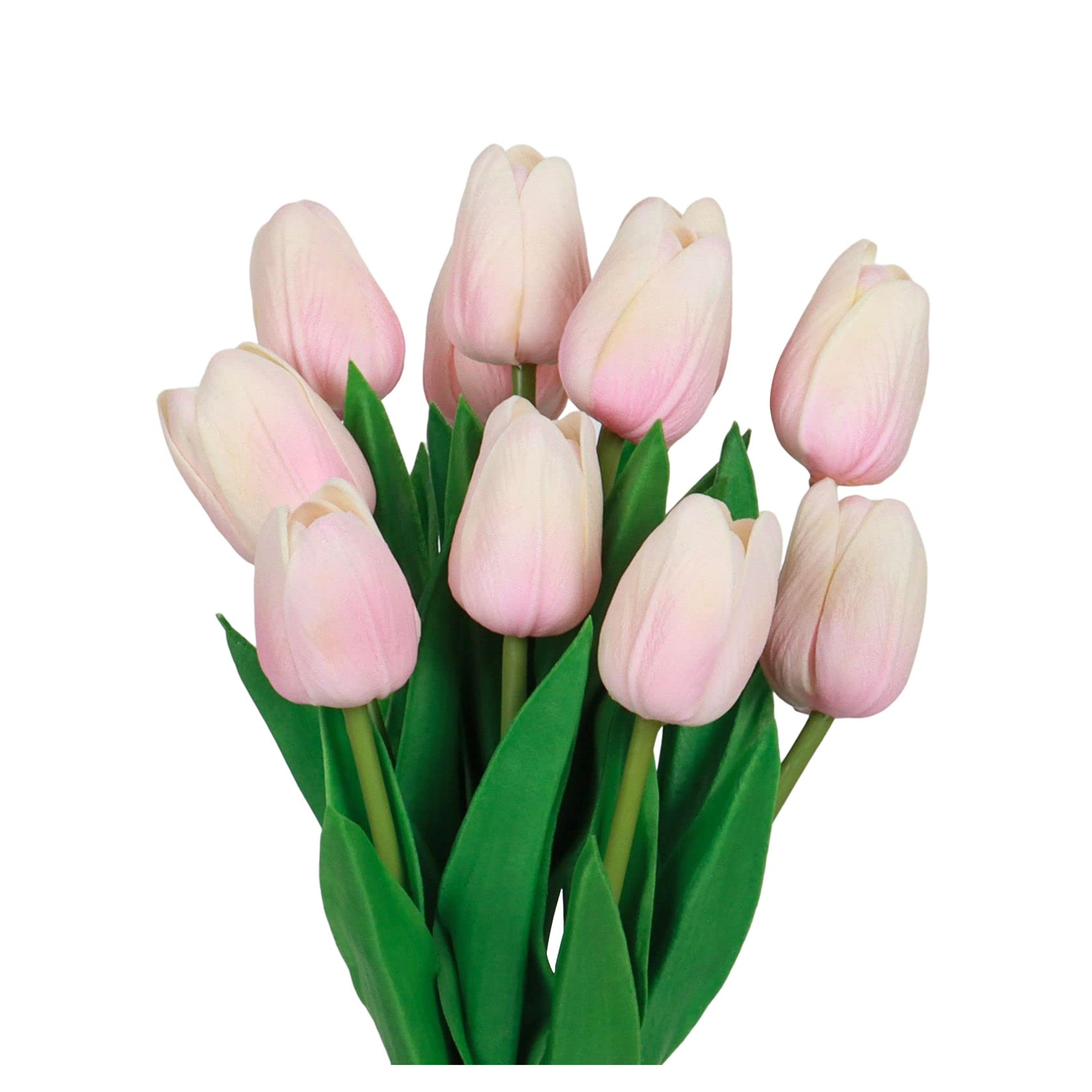 VaryFloral 10 Pcs Pink Tulips Fake Flowers PU Faux Flowers Artificial Tulips Touch Real Single Stem Fake Floral Tulips Spring Bouquet of Flowers for Decoration Home Party Centerpieces Wedding Gifts