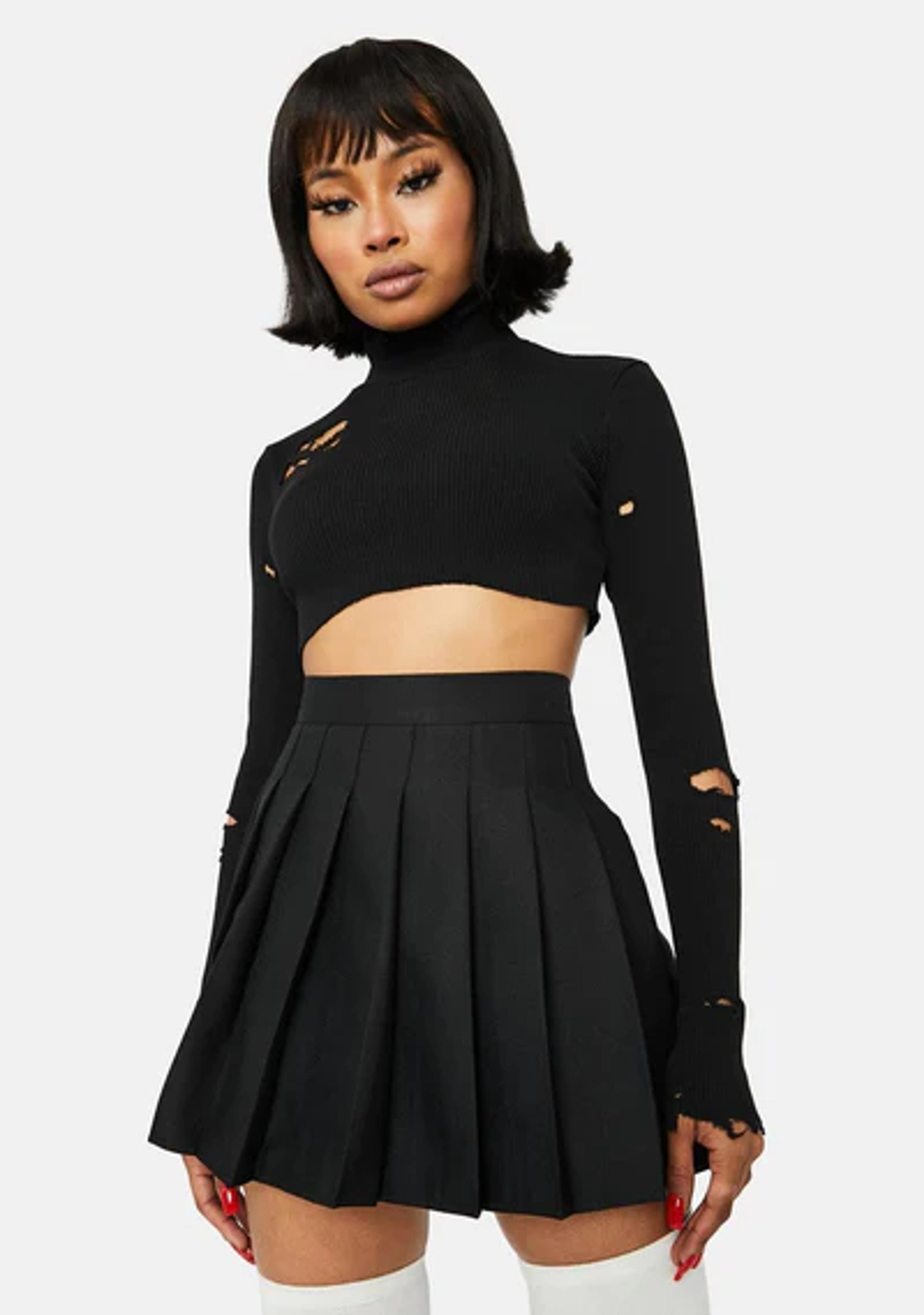 Black Pleated Mini Skirt With Built In Shorts – Dolls Kill