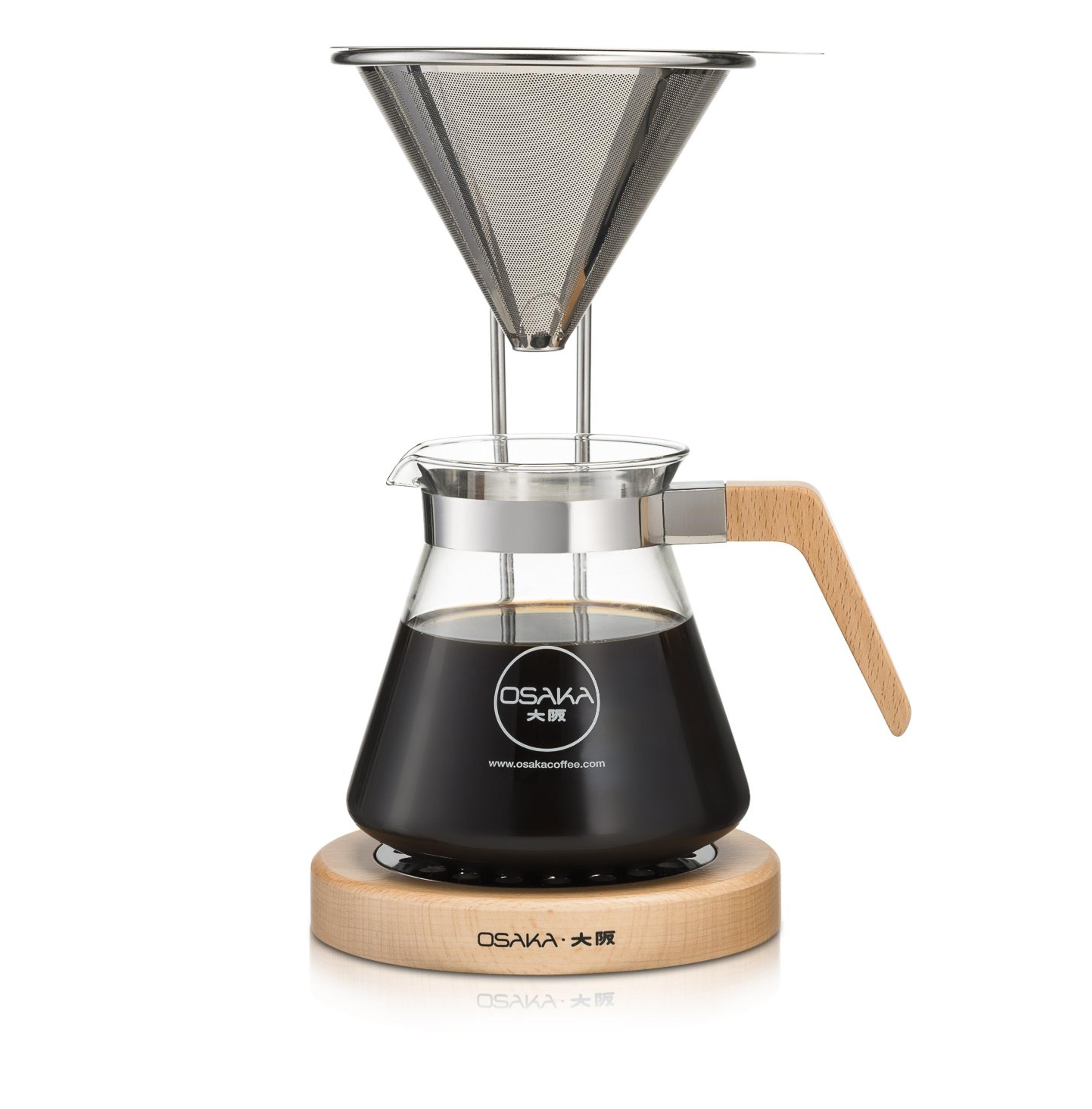 Osaka Pour-Over Coffee Dripper with Wood Stand, Natural