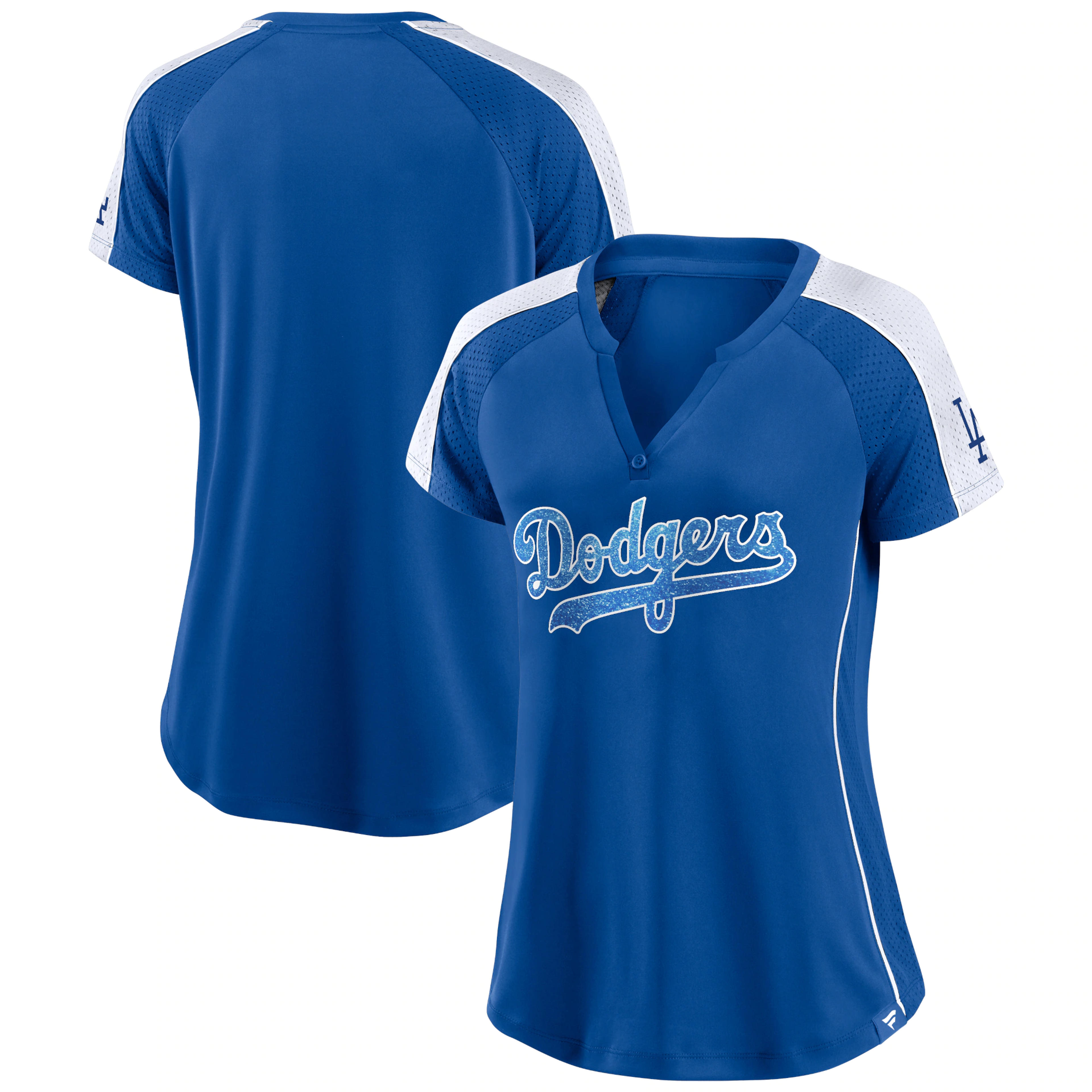 Women's Los Angeles Dodgers Fanatics Branded Royal/White True Classic League Diva Pinstripe Raglan V-Neck T-Shirt