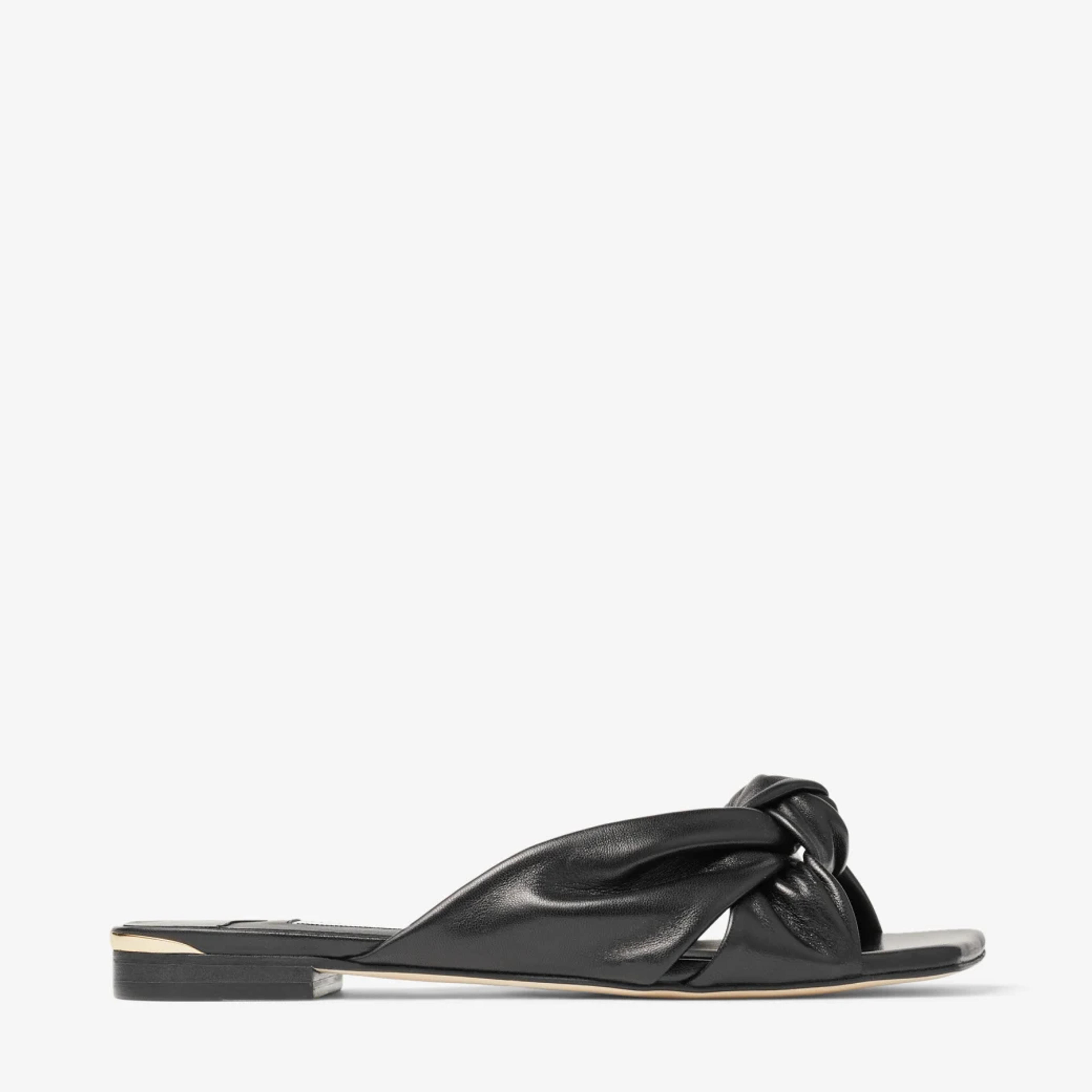 AVENUE FLAT | Black Nappa Leather Flat Sandals | Summer Collection | JIMMY CHOO