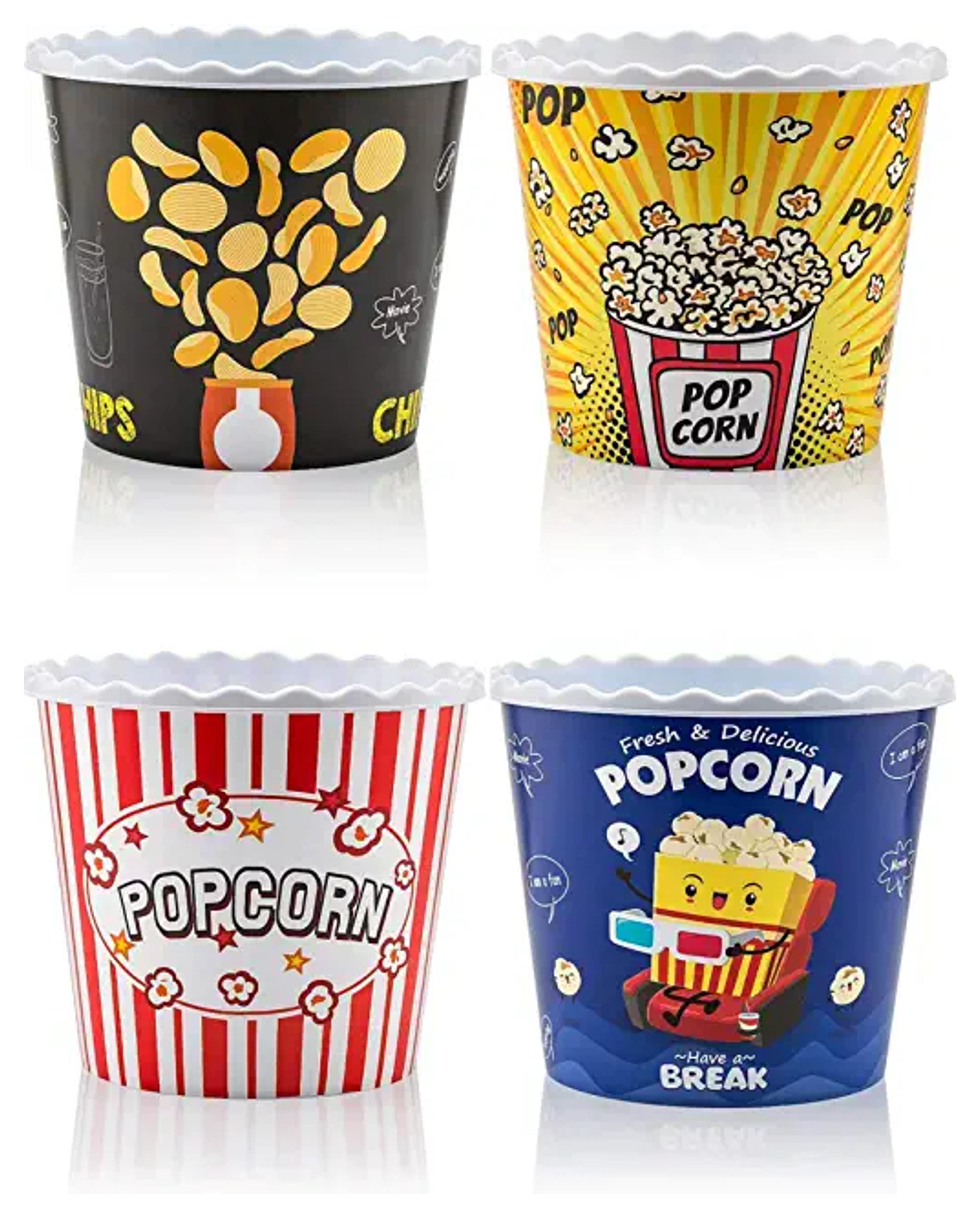 Amazon.com: Modern Style Reusable Plastic Popcorn Containers / Popcorn Bowls Set for Movie Theater Night - Washable in the Dishwasher - (BPA Free-4 Pack) (Color: Yellow, Brown, Red/White and Blue Popcorn Boxes): Home & Kitchen