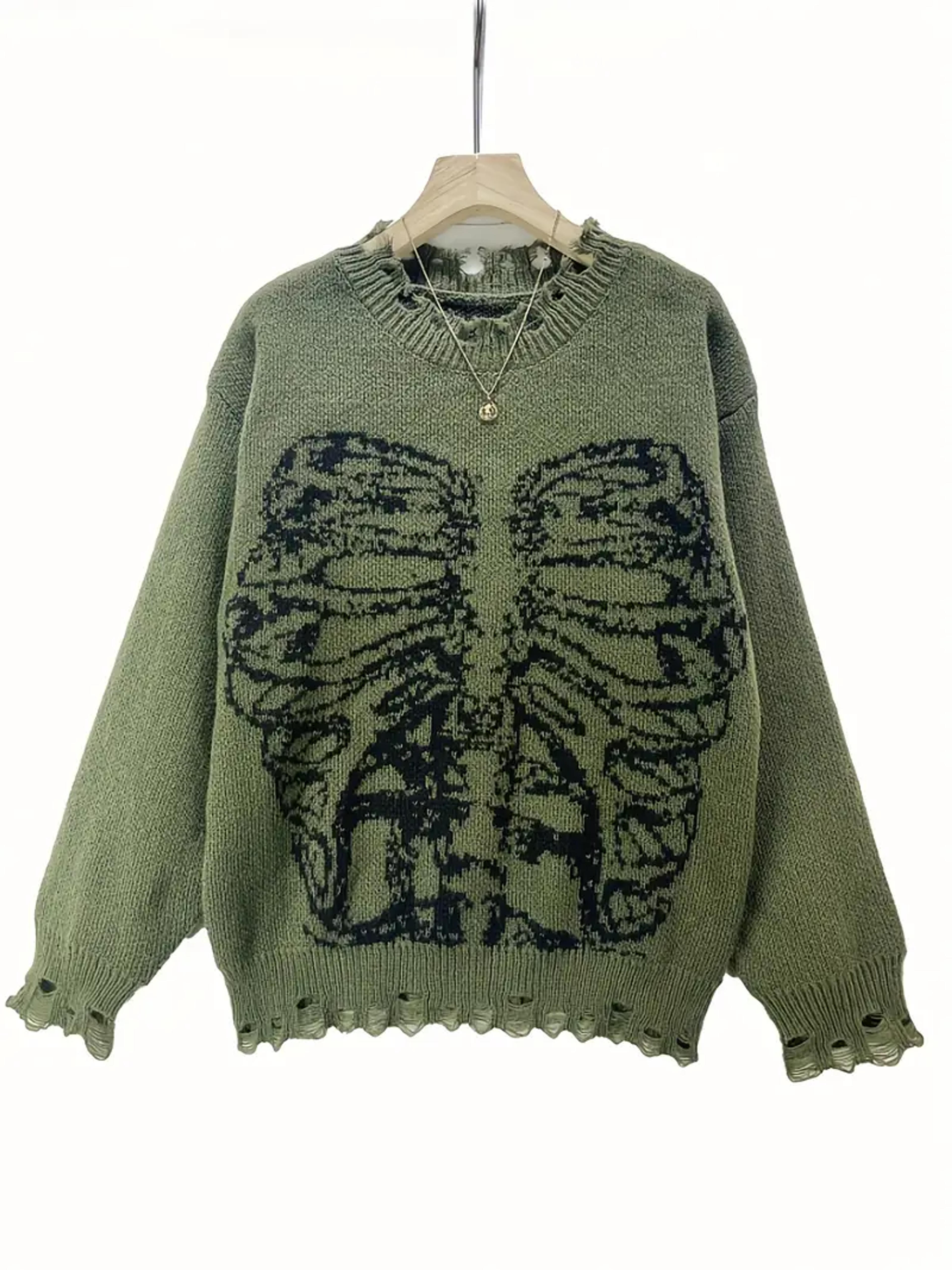 Skeleton Pattern Gothic Sweater, Long Sleeve Casual Sweater, Women's Clothing - Temu Australia