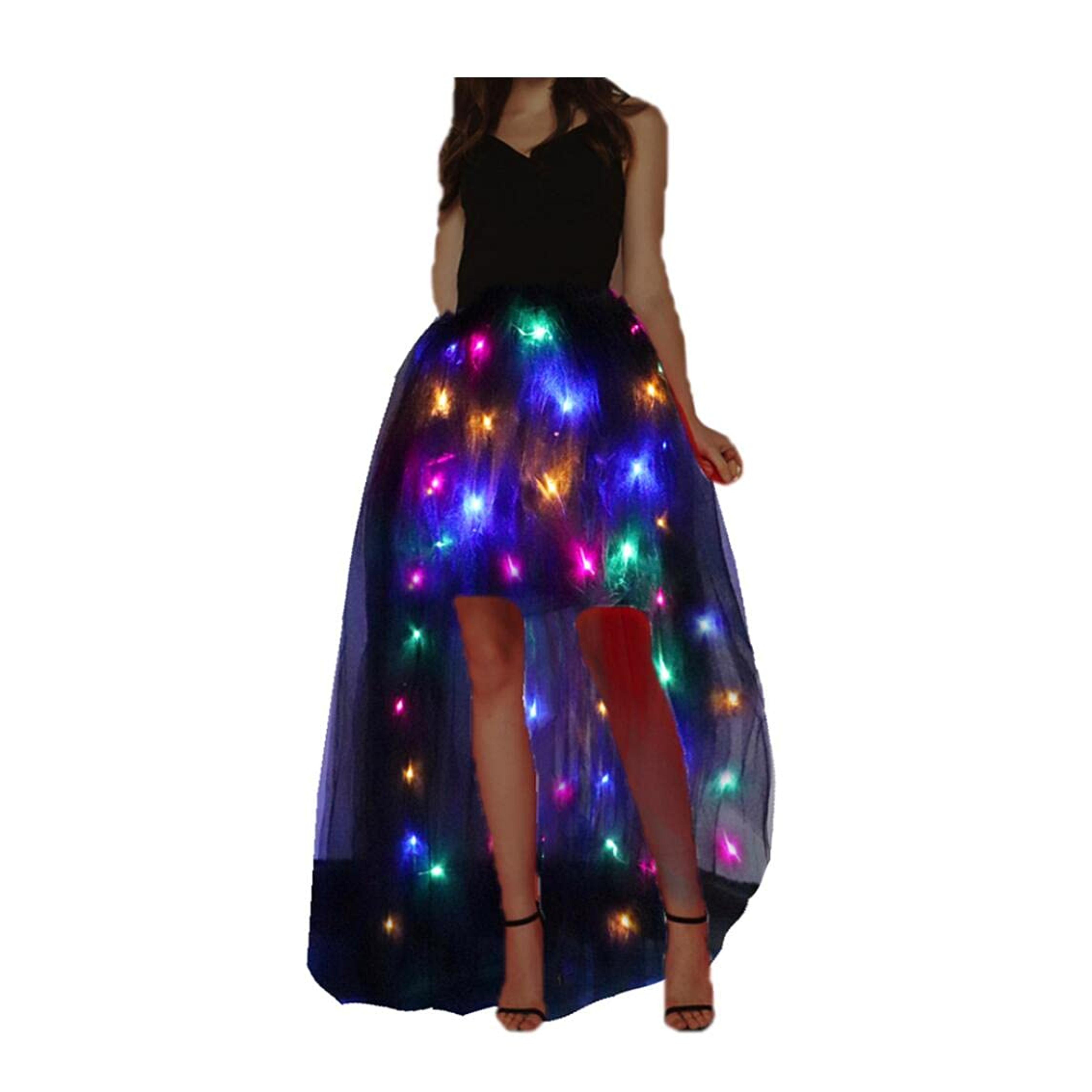 Women Tulle Tutu Skirts Adult A Line Rave Outfit Skirt LED Light Up Costumes Halloween