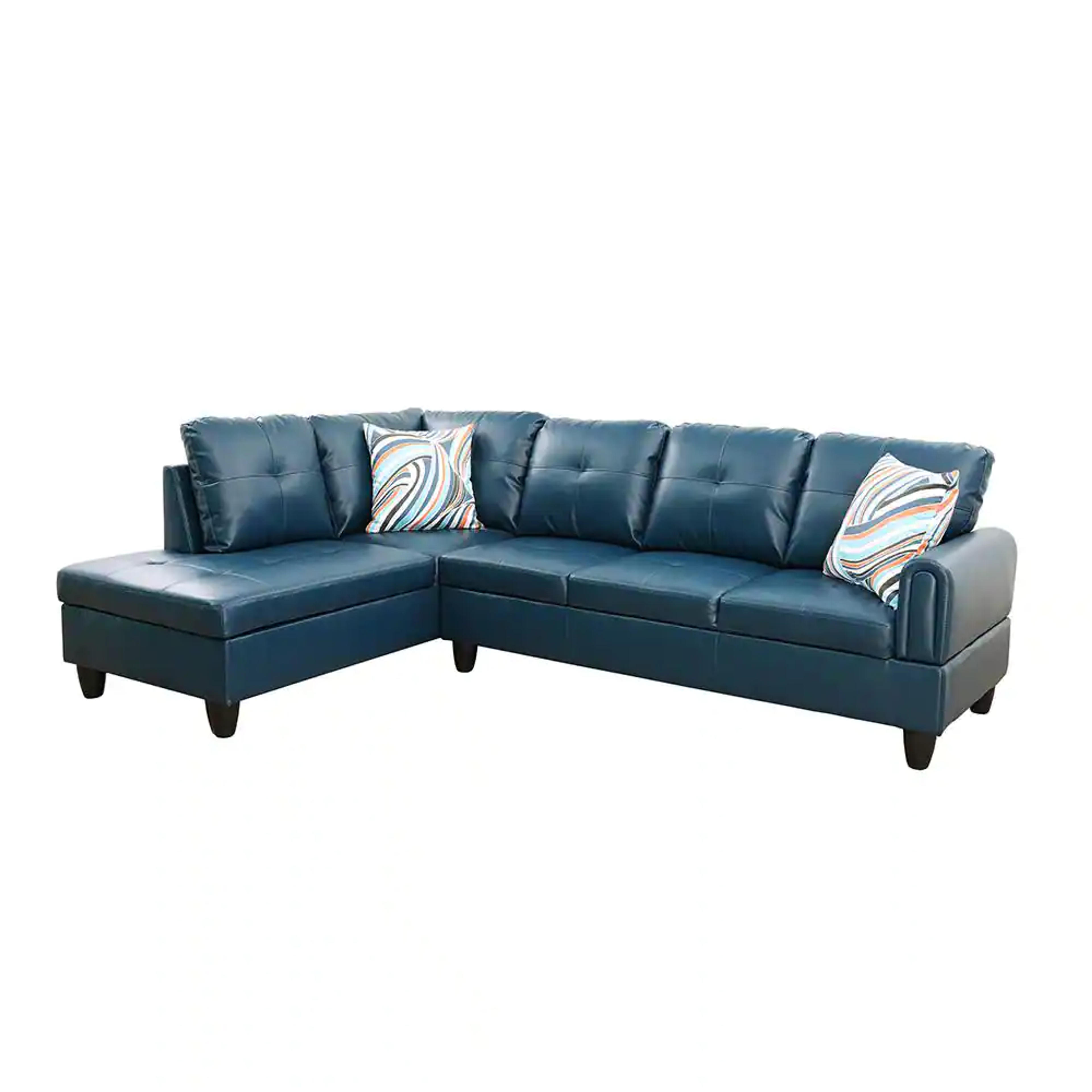 Star Home Living StarHomeLiving 25 in. W 2-piece Leather L Shaped Sectional Sofa in Blue SE-9731A - The Home Depot