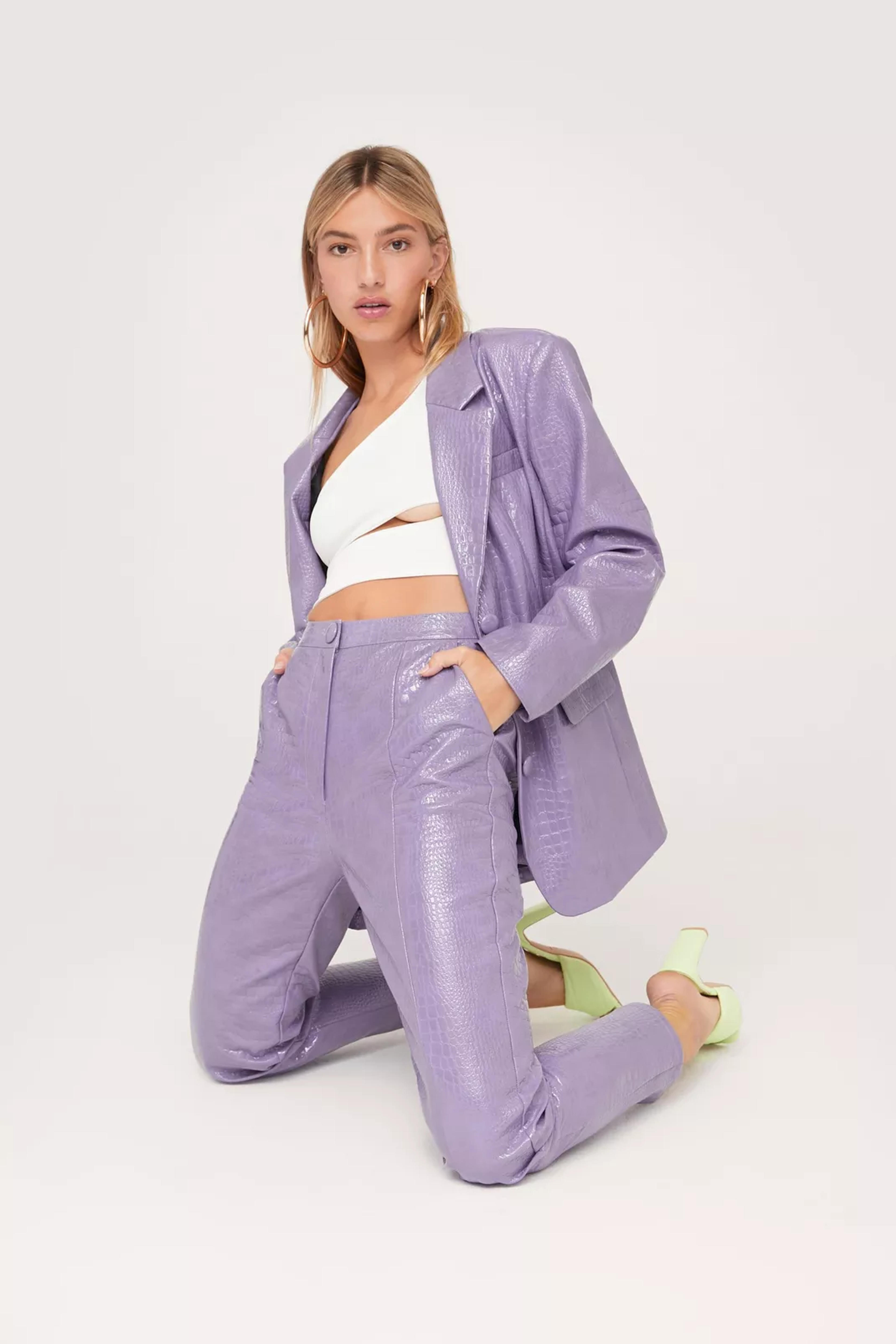 Faux Leather Croc Embossed Oversized Blazer | Nasty Gal