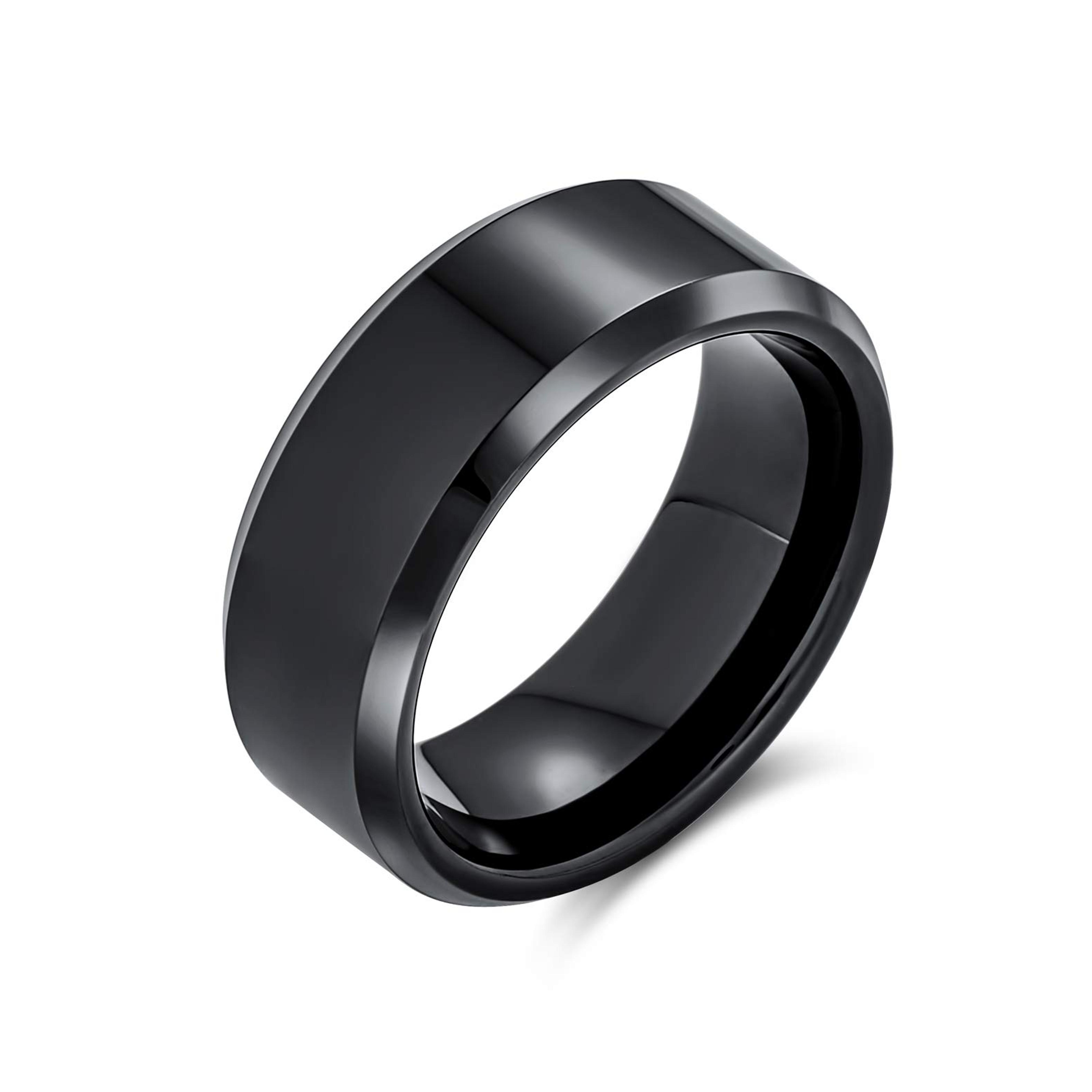 Black Tungsten Mirror Finished Beveled Ring / Band 8mm