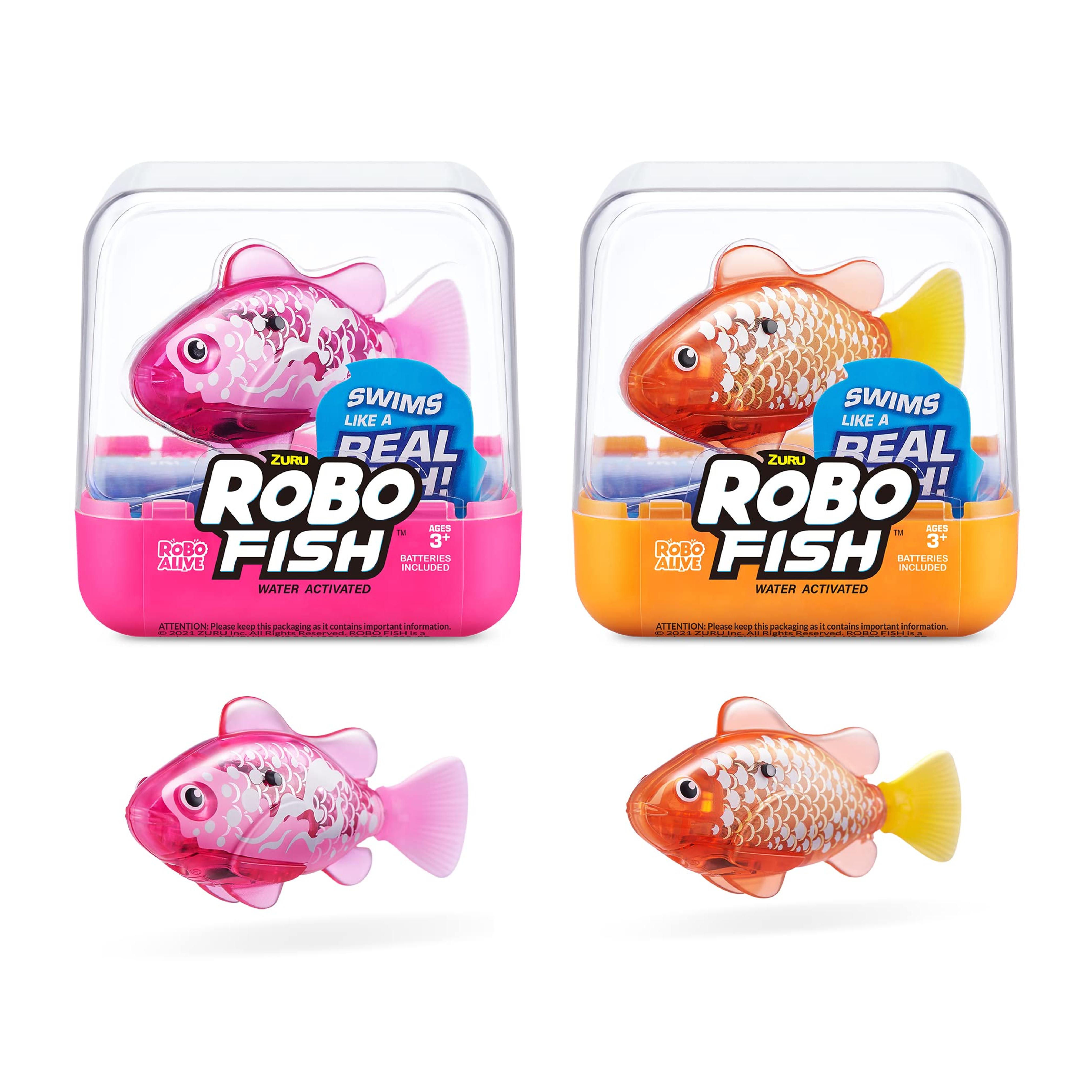 Robo Alive Robo Fish Robotic Swimming Fish (Pink + Golden) by ZURU Water Activated, Changes Color, Comes with Batteries, Amazon Exclusive (2 Pack) Series 3