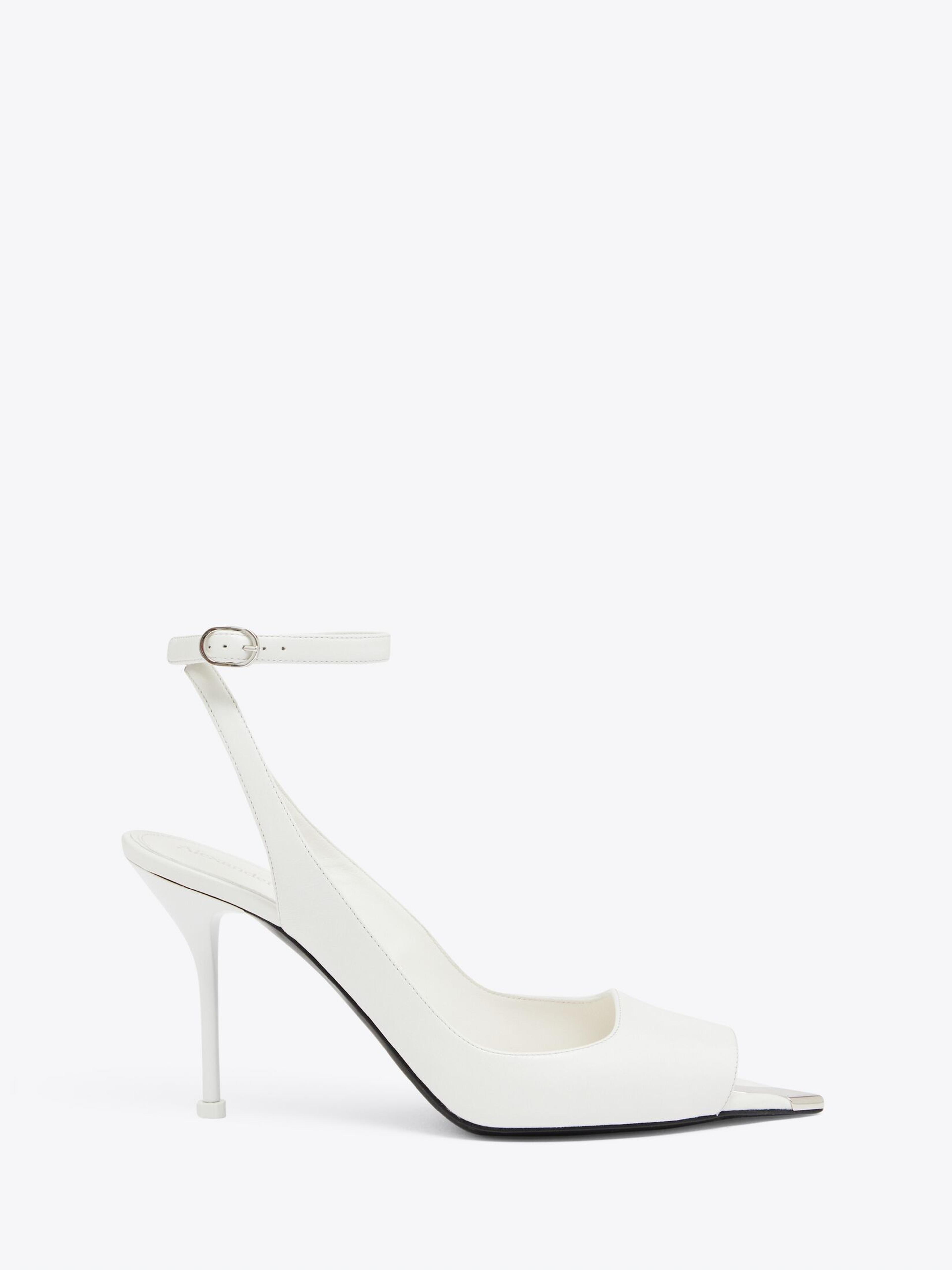 Punk Ankle Strap Sandal in Ivory/Silver | Alexander McQueen US
