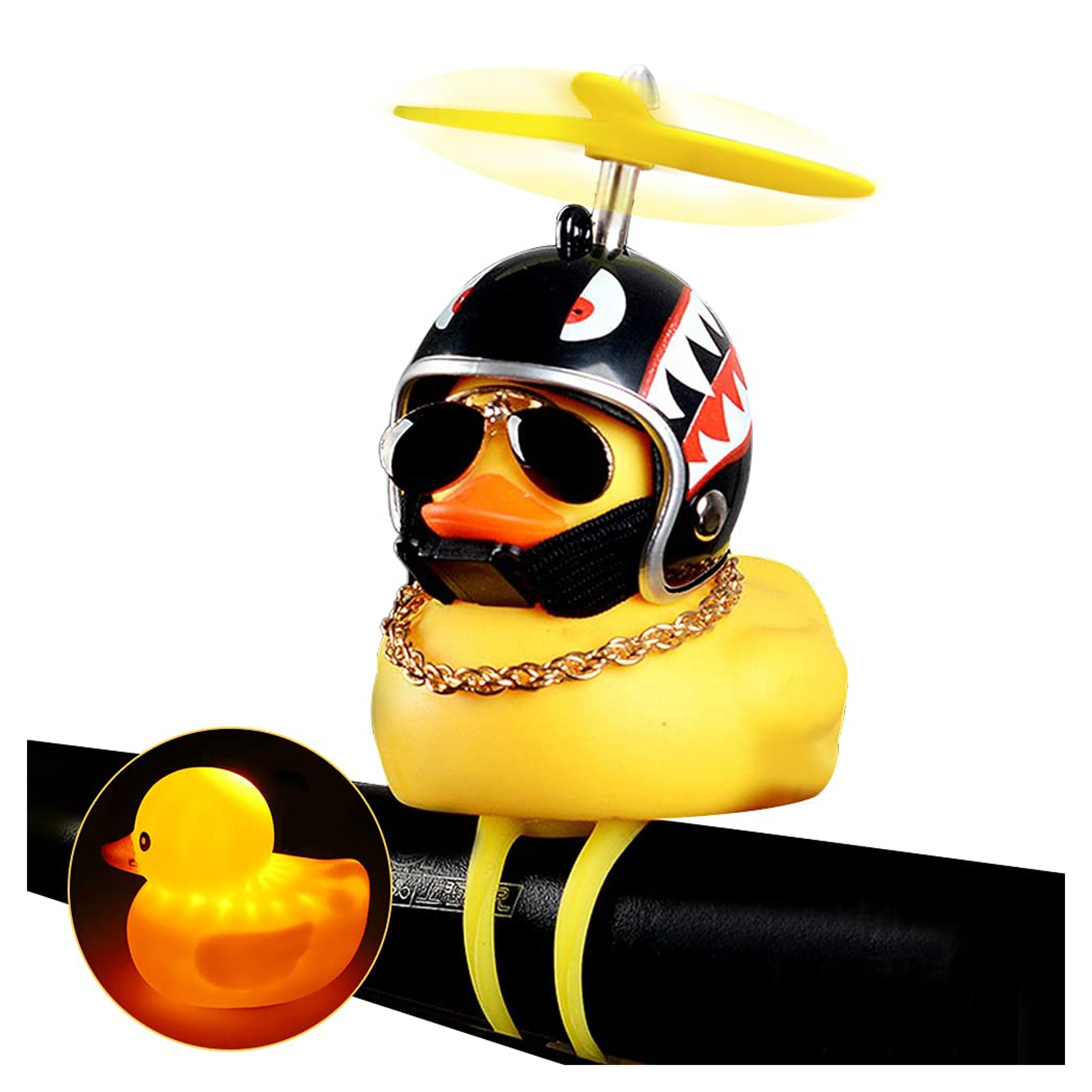 wonuu Rubber Duck Toy Car Ornaments Yellow Duck Car Dashboard Decorations Squeeze Duck Bicycle Horns with Propeller Helmet