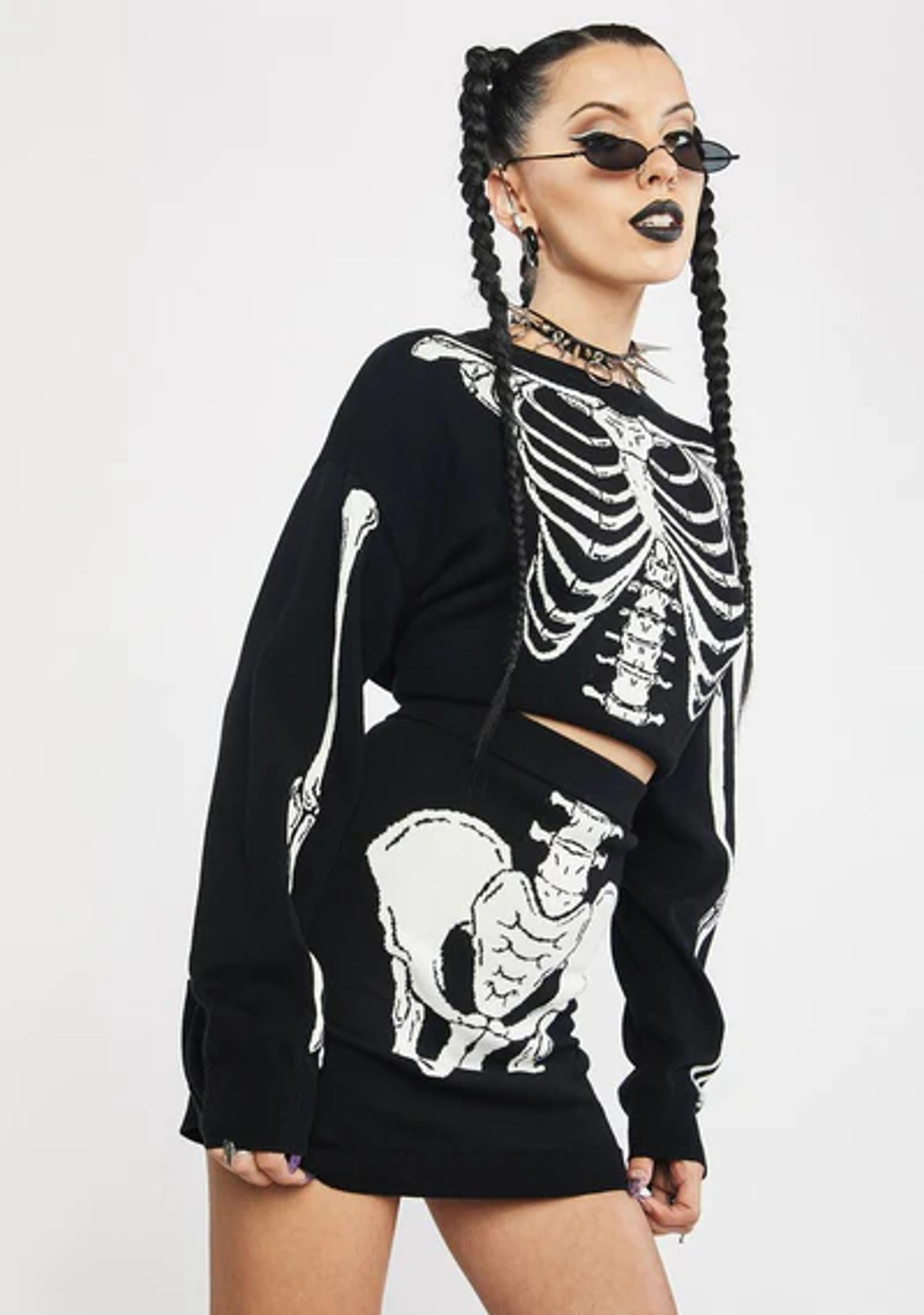 Trickz N' Treatz Skeleton Two Piece Sweater Skirt Set – Dolls Kill