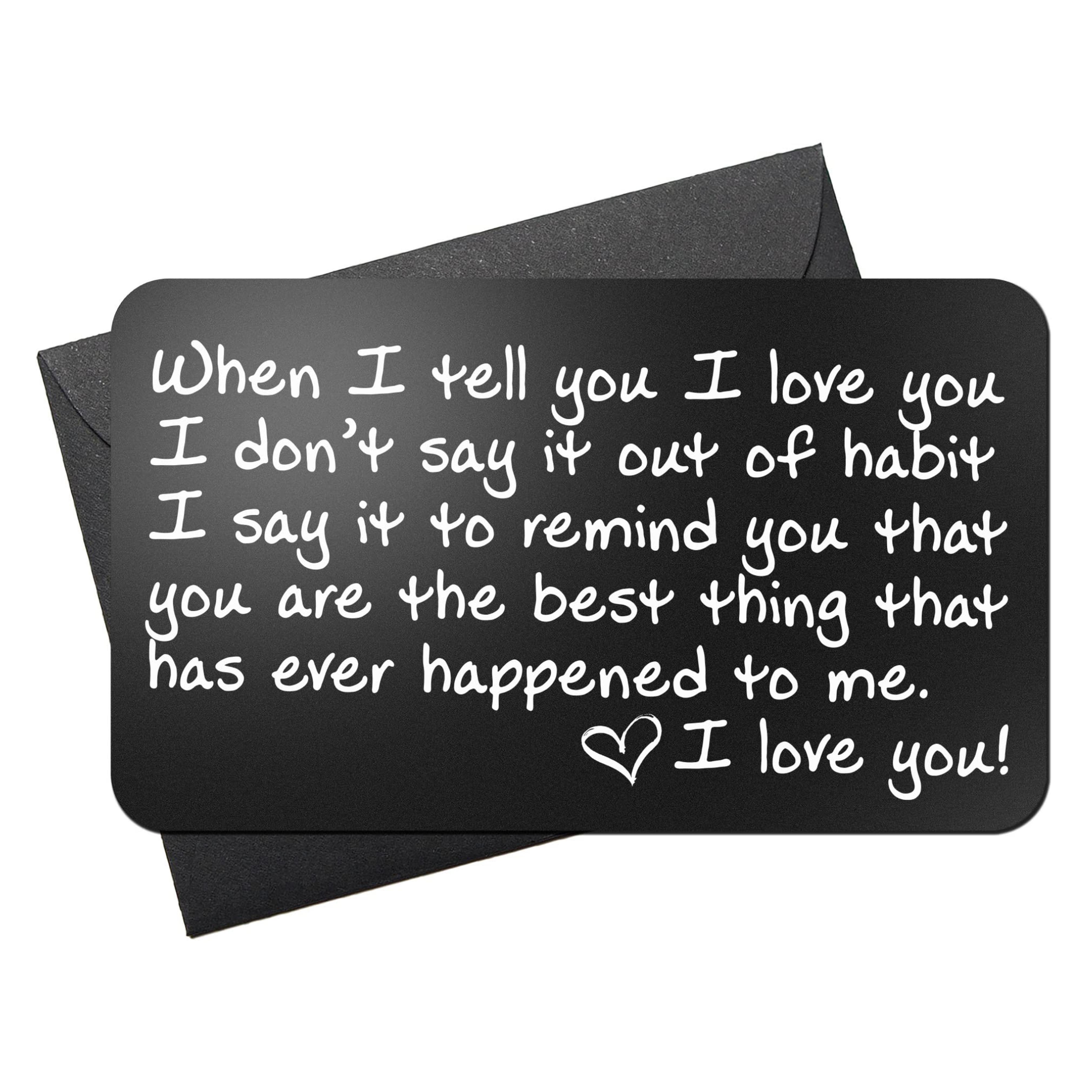 Amazon.com: Wallet Card Love Note | Engraved Aluminum Anniversary Gifts for Men & Women | Husband Gifts from Wife | Boyfriend Gift Idea | Romantic Gift for Him or Her | Birthday | A Unique Way to Say I Love You! : Handmade Products