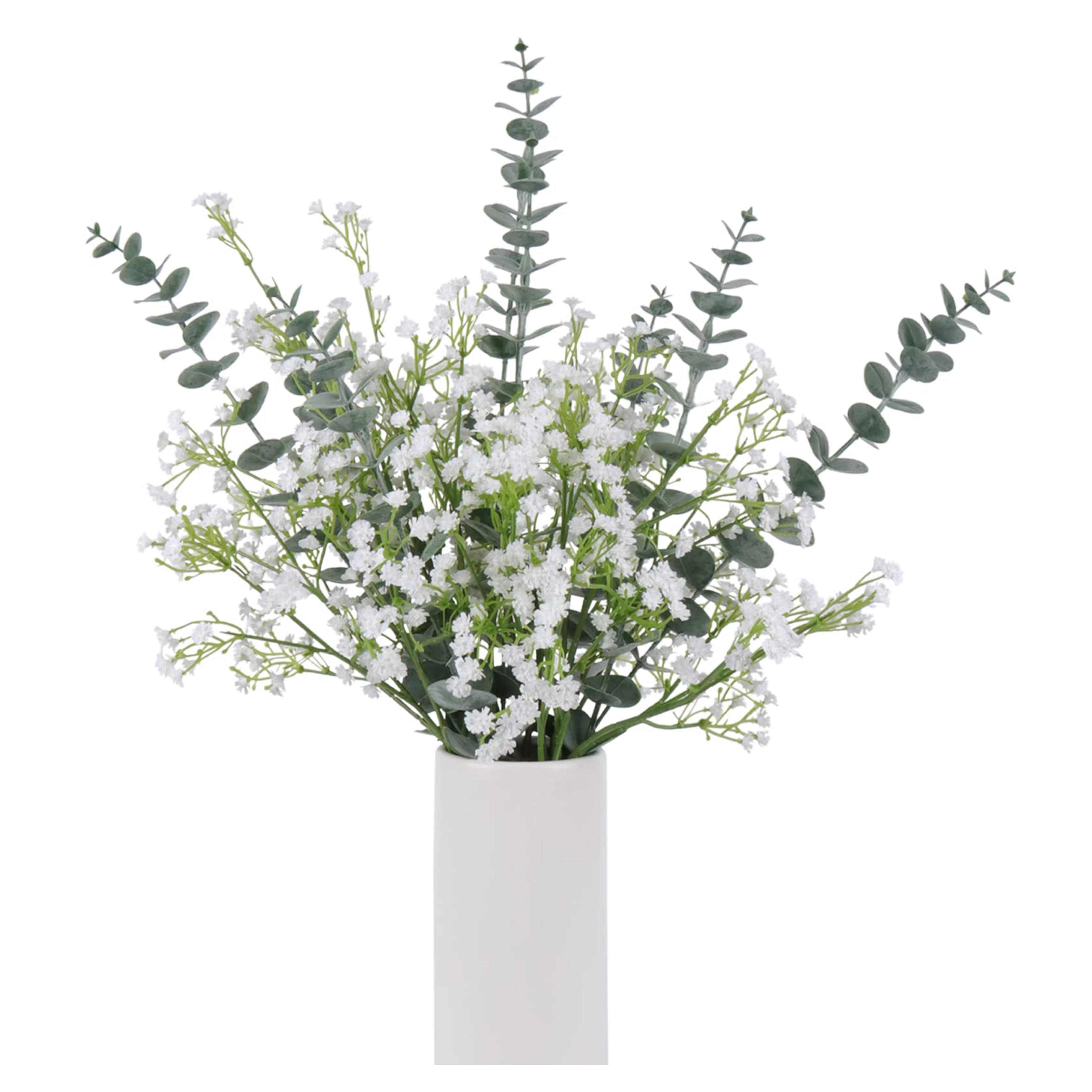 DEEMEI Artificial Eucalyptus Leaves Stems and Baby Breath Bouquet 18pcs Faux Greenery and Gypsophila Artificial Flowers Real Touch for Wedding Centerpiece Home Decor