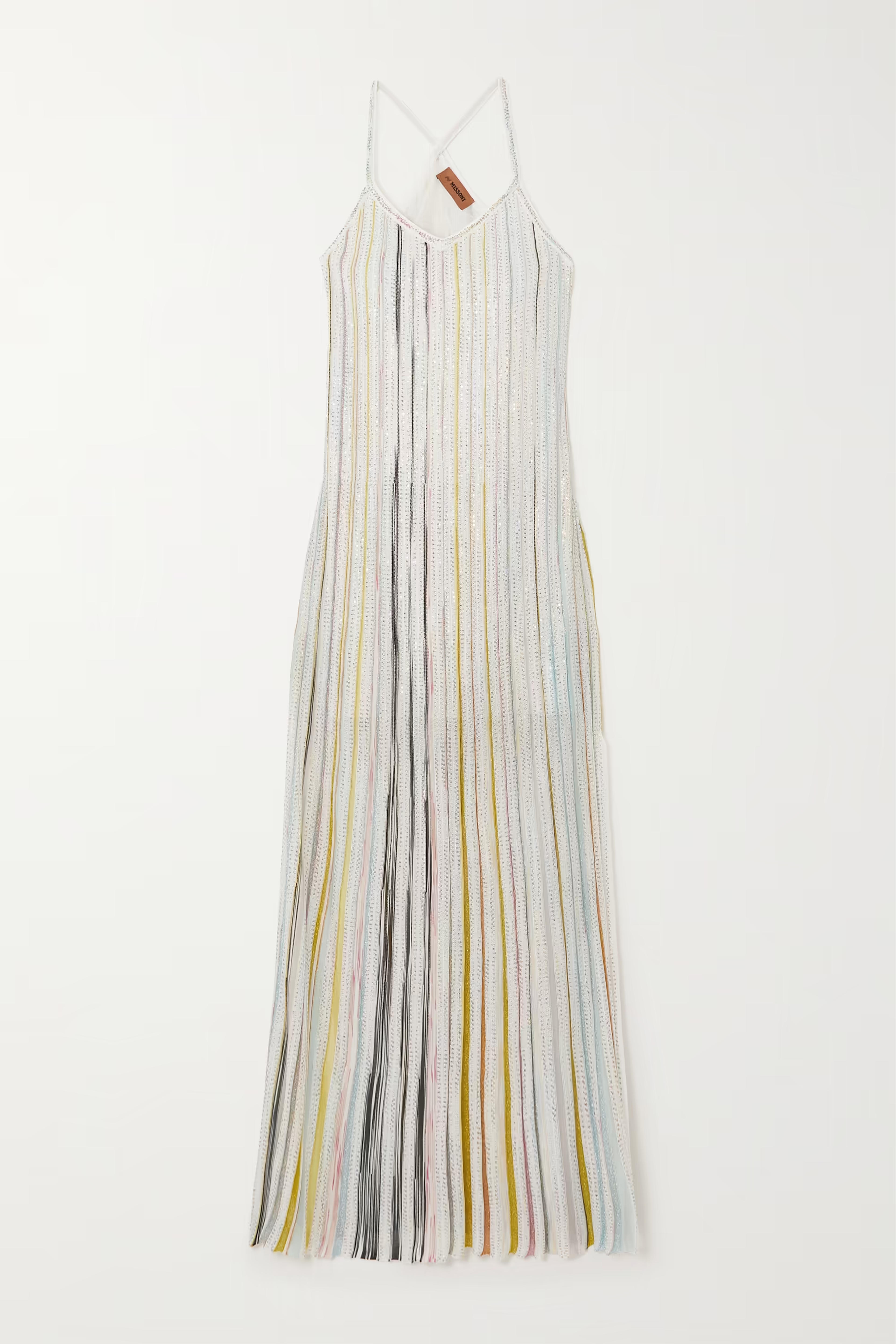 MISSONI Sequined striped crochet-knit maxi dress