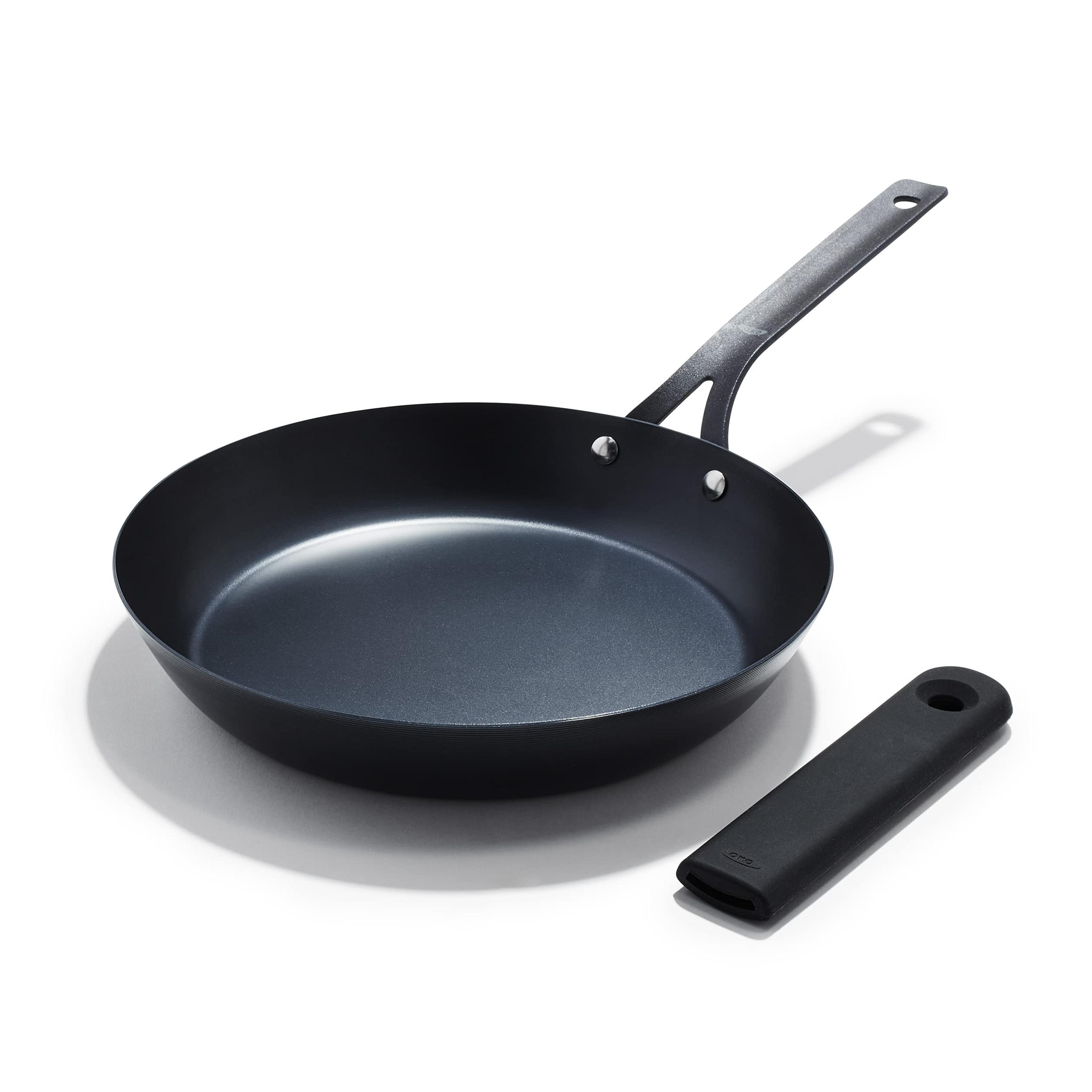 Amazon.com: OXO Obsidian Pre-Seasoned Carbon Steel, 12" Frying Pan Skillet with Removable Silicone Handle Holder, Induction, Oven Safe, Black: Home & Kitchen