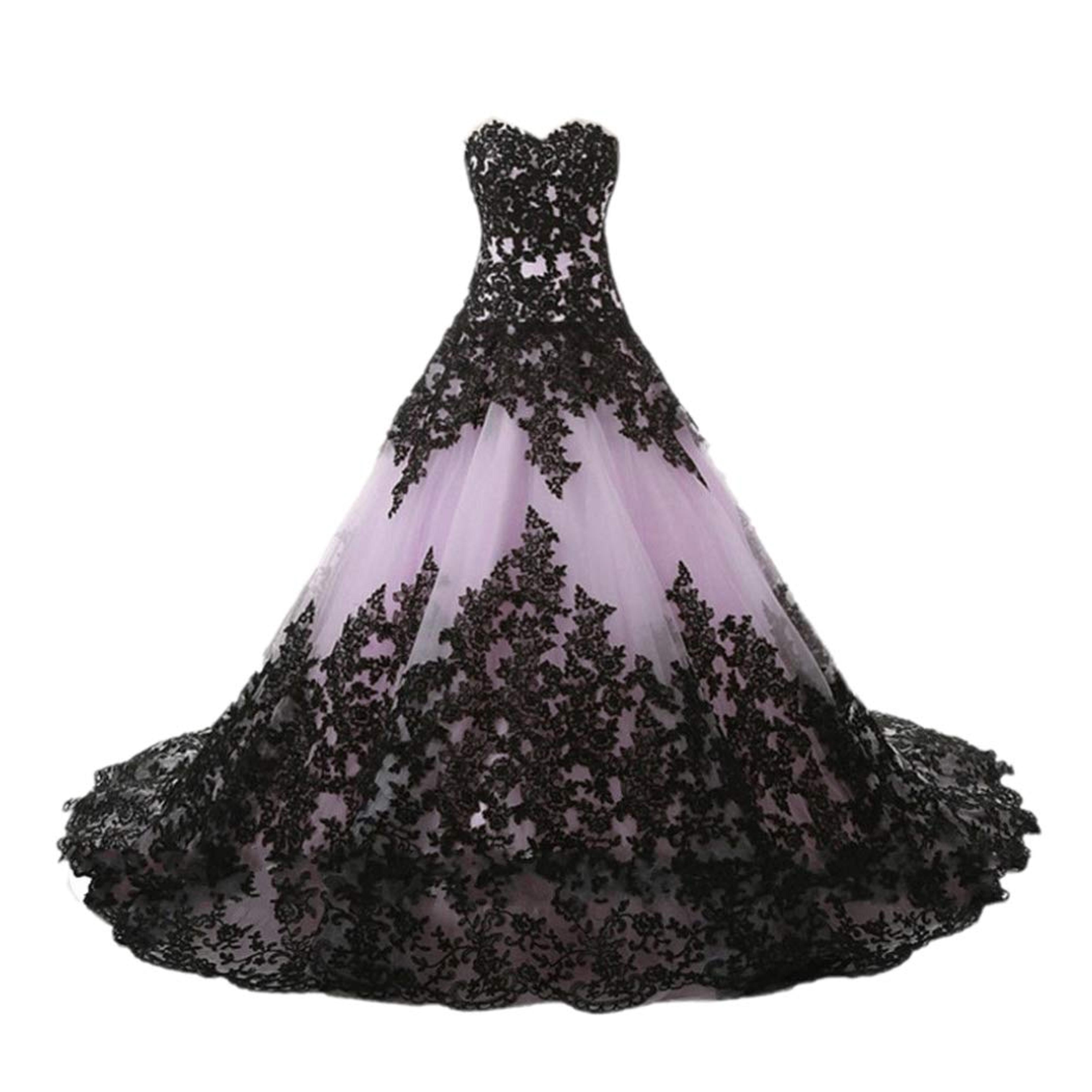 APXPF Women's Vintage Gothic Wedding Dress Elegant Black Appliques Prom Ball Gowns Lilac US4 at Amazon Women’s Clothing store