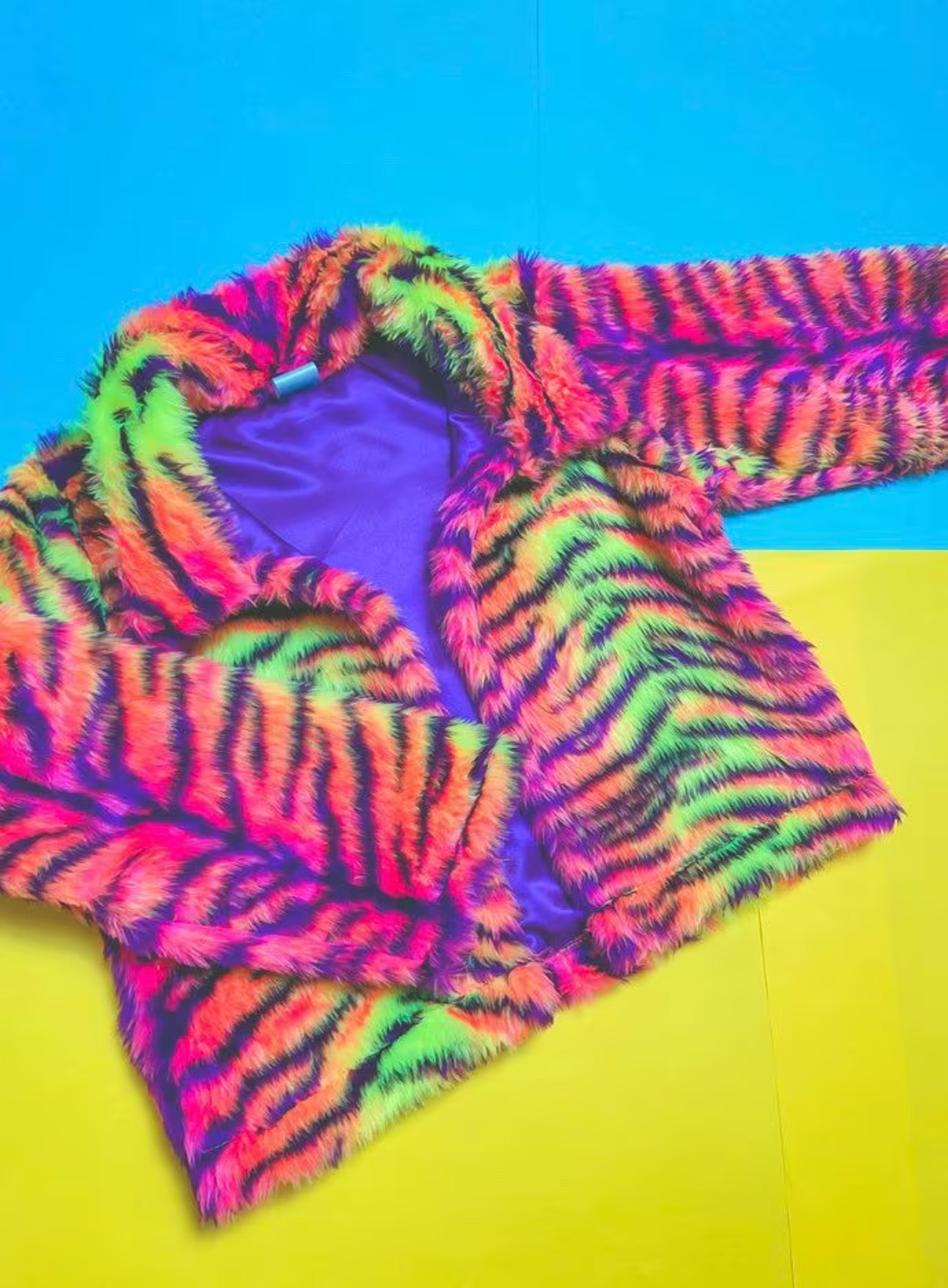 Furry Festival Neon Jacket Tiger Colourful Coat Uv Reactive - Etsy